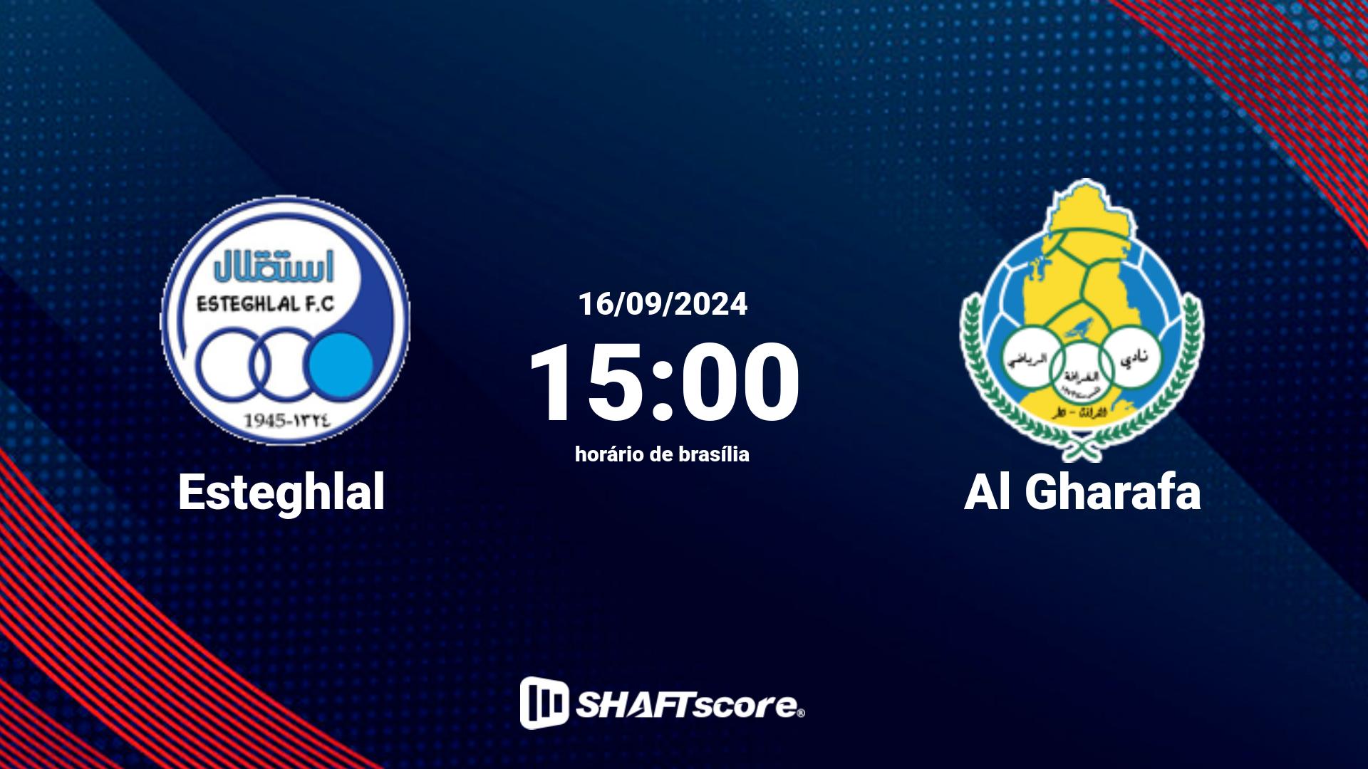 Estatísticas do jogo Esteghlal vs Al Gharafa 16.09 15:00