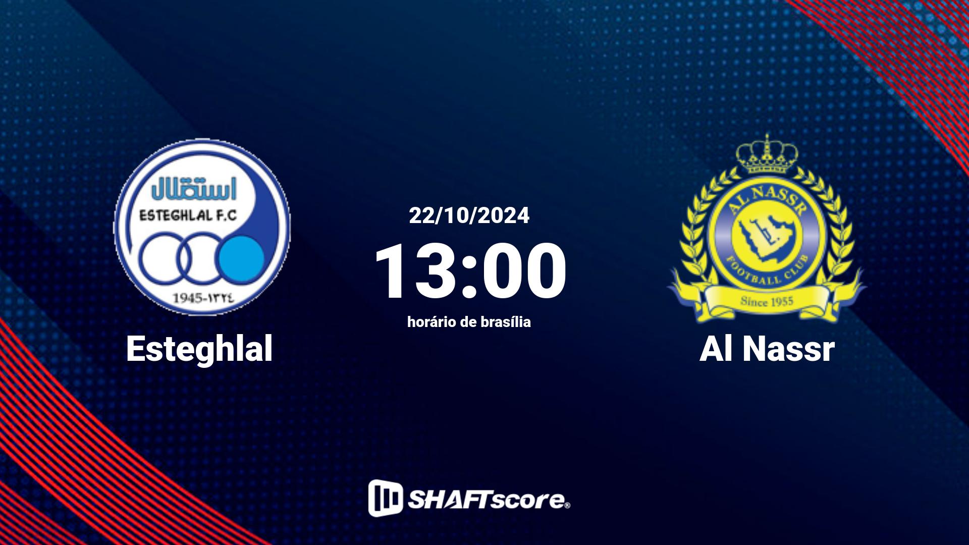 Estatísticas do jogo Esteghlal vs Al Nassr 22.10 13:00