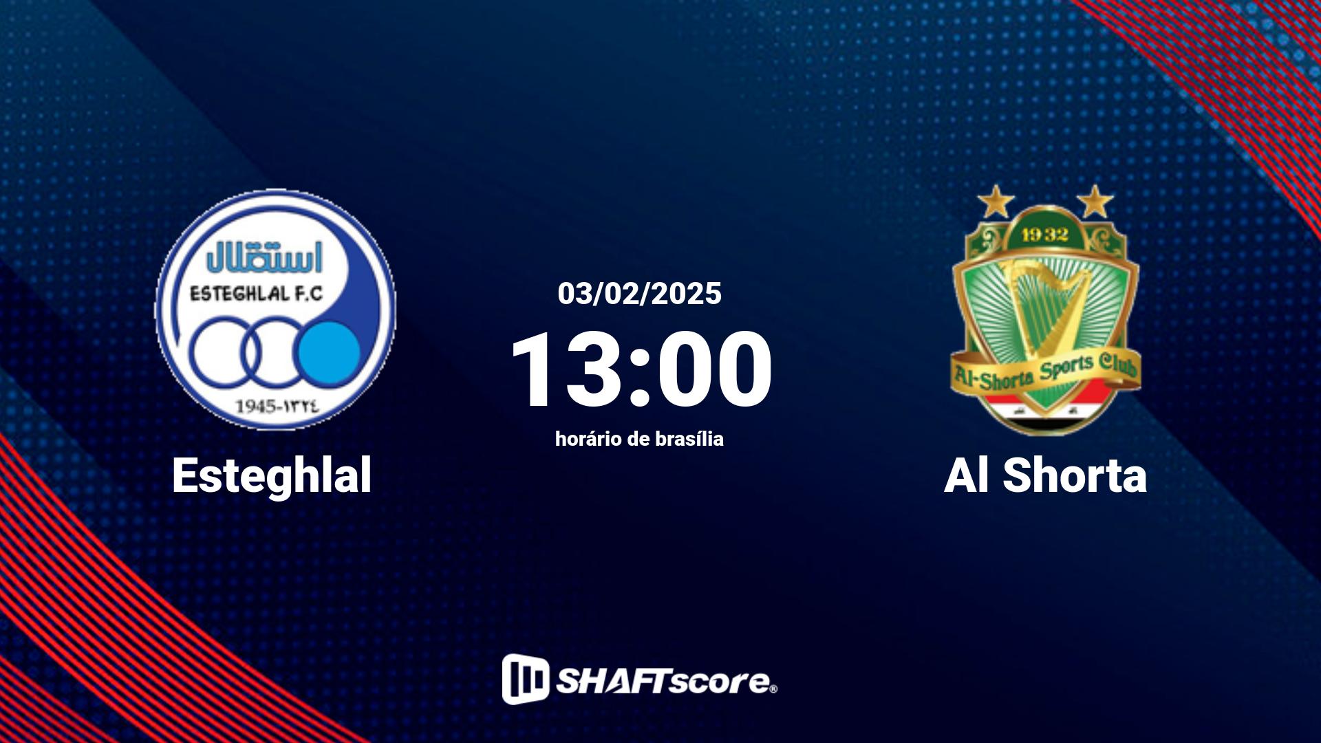 Estatísticas do jogo Esteghlal vs Al Shorta 03.02 13:00