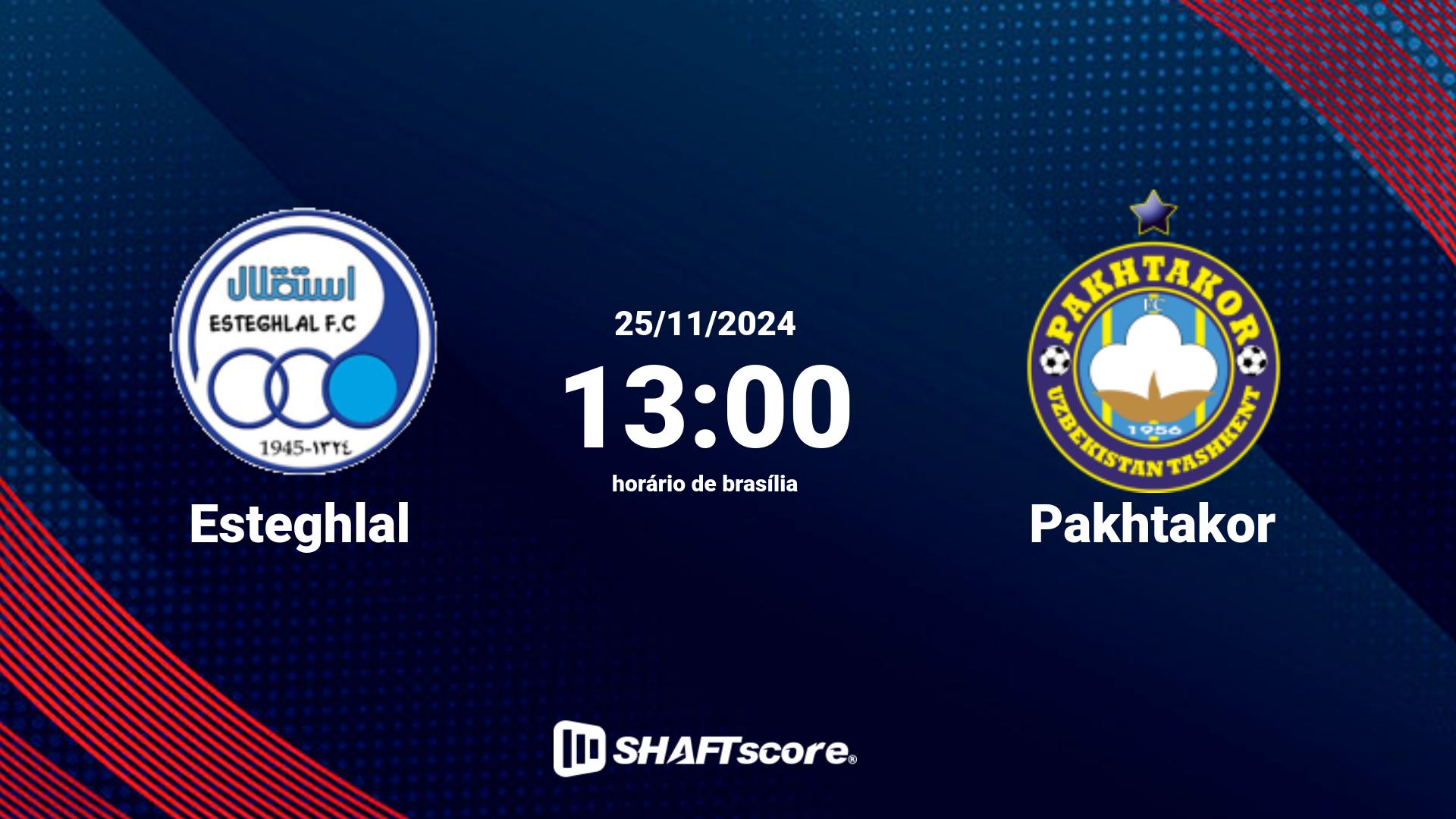 Estatísticas do jogo Esteghlal vs Pakhtakor 25.11 13:00