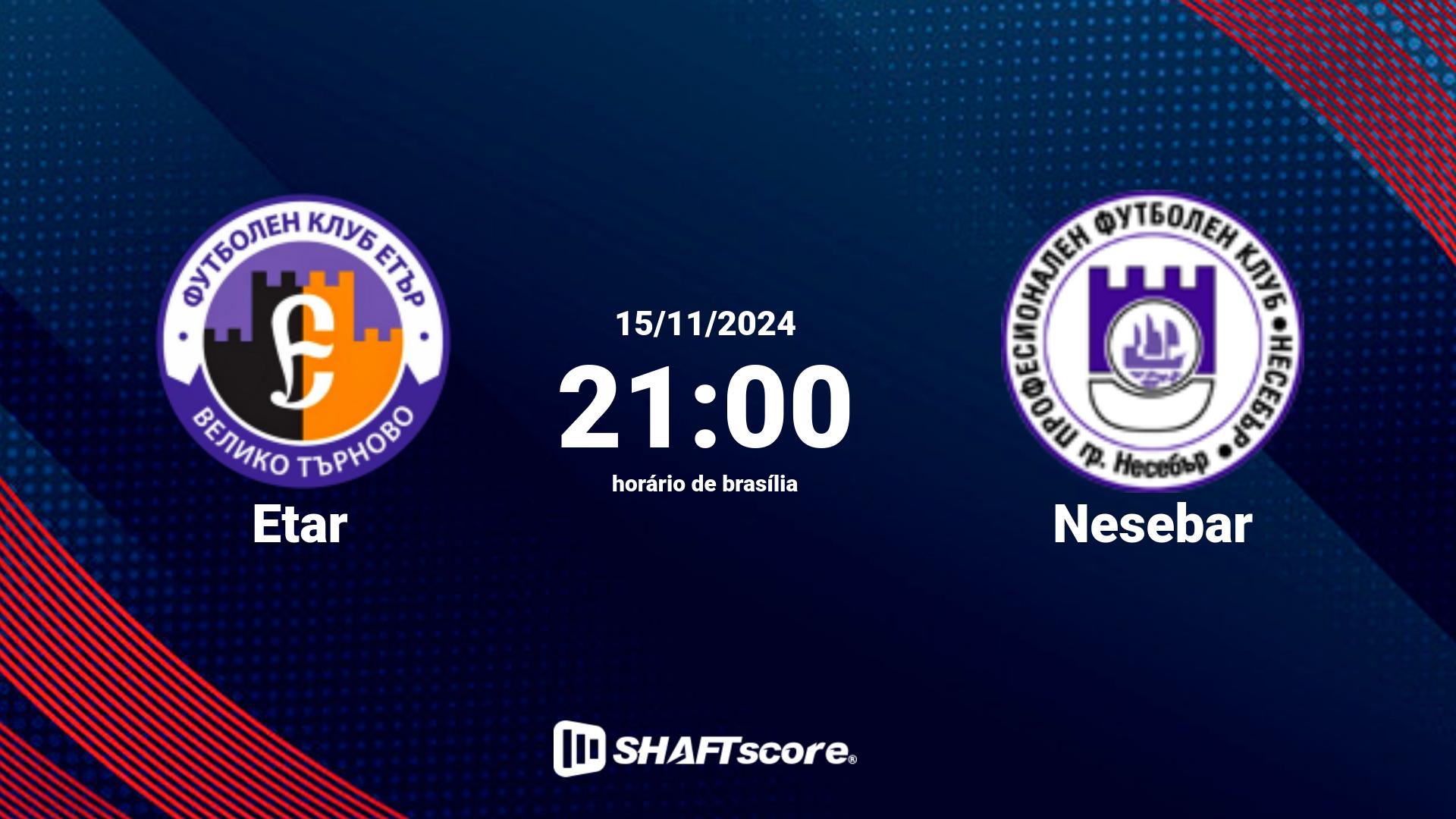 Estatísticas do jogo Etar vs Nesebar 15.11 21:00