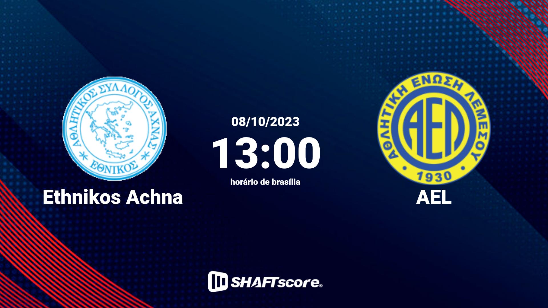 Estatísticas do jogo Ethnikos Achna vs AEL 08.10 13:00