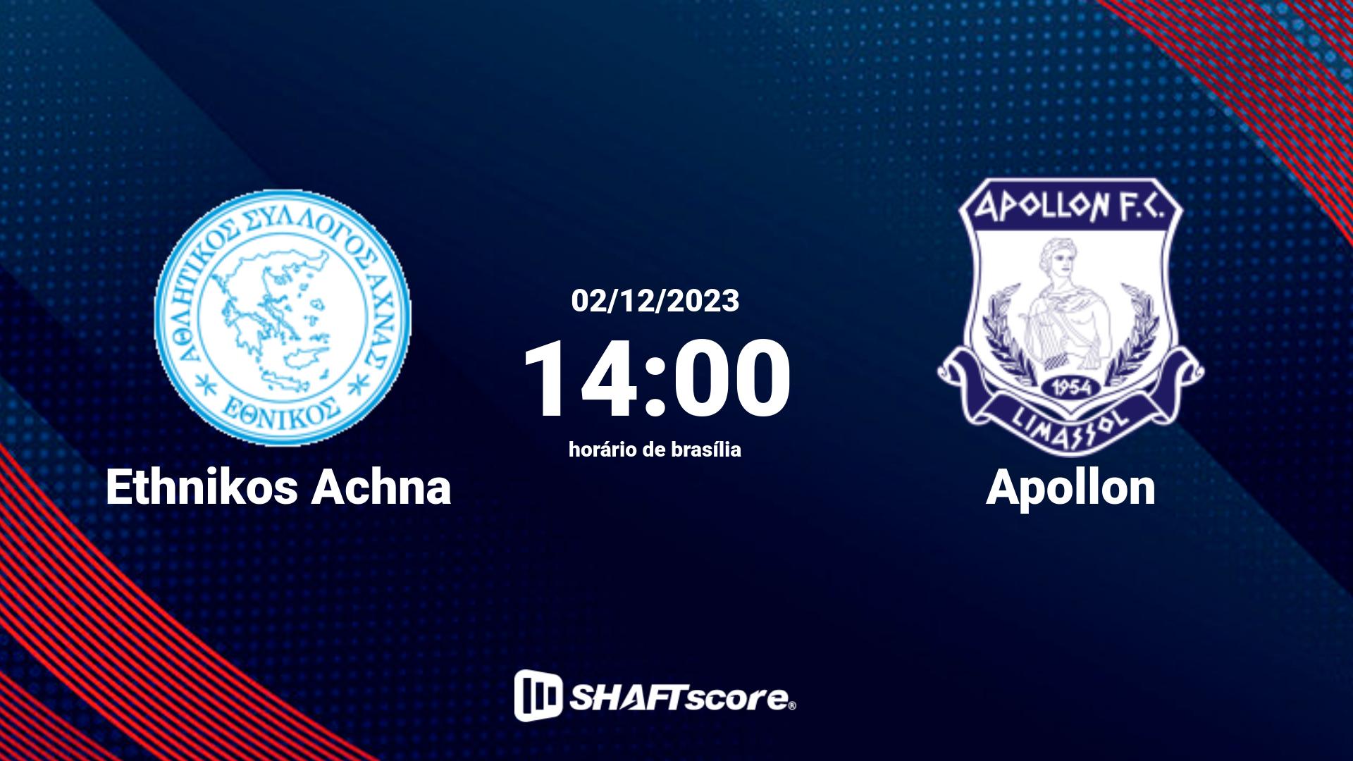 Estatísticas do jogo Ethnikos Achna vs Apollon 02.12 14:00