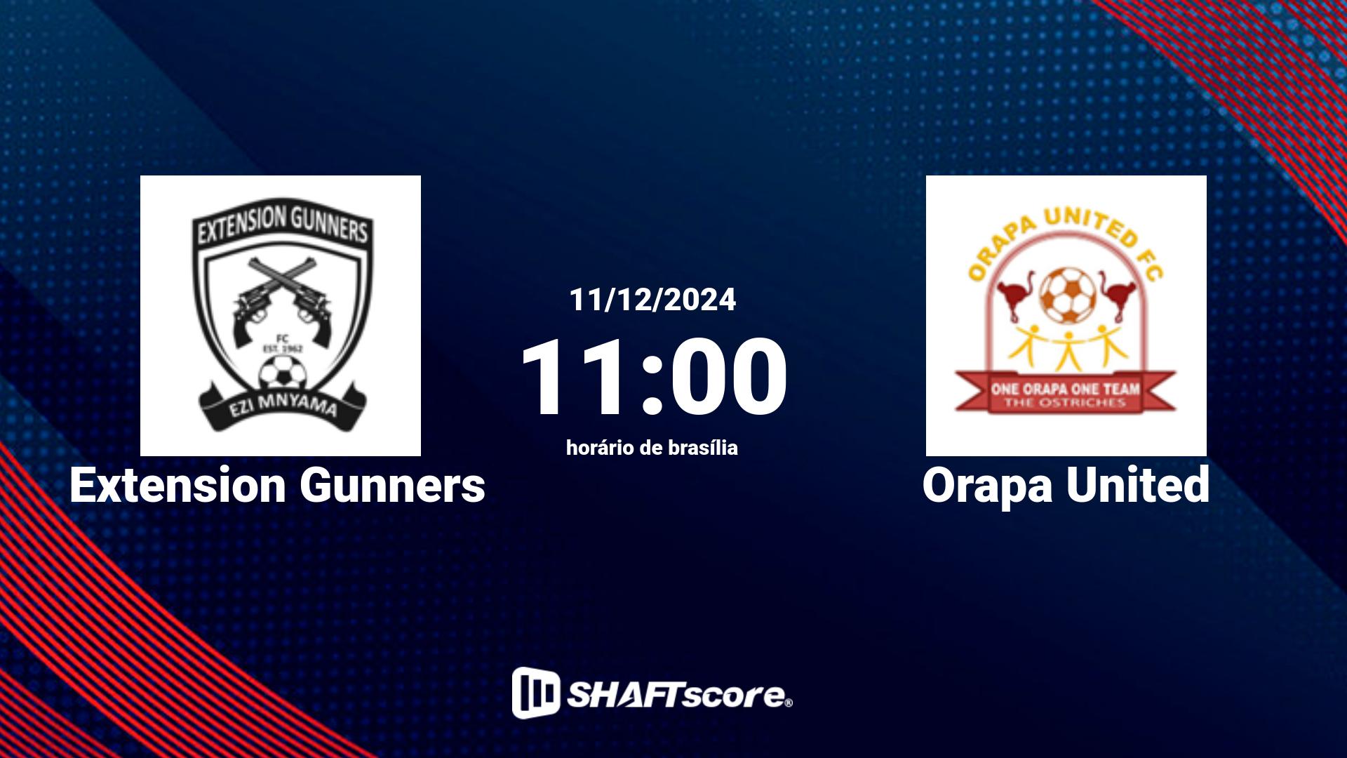 Estatísticas do jogo Extension Gunners vs Orapa United 11.12 11:00