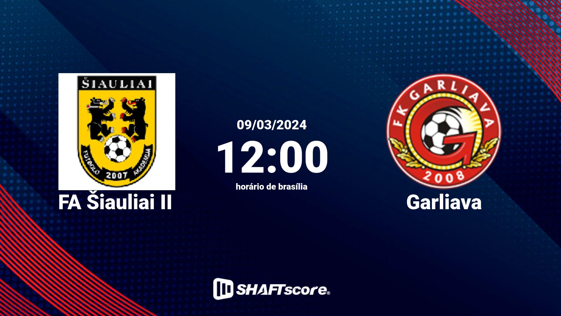 Estatísticas do jogo FA Šiauliai II vs Garliava 09.03 12:00