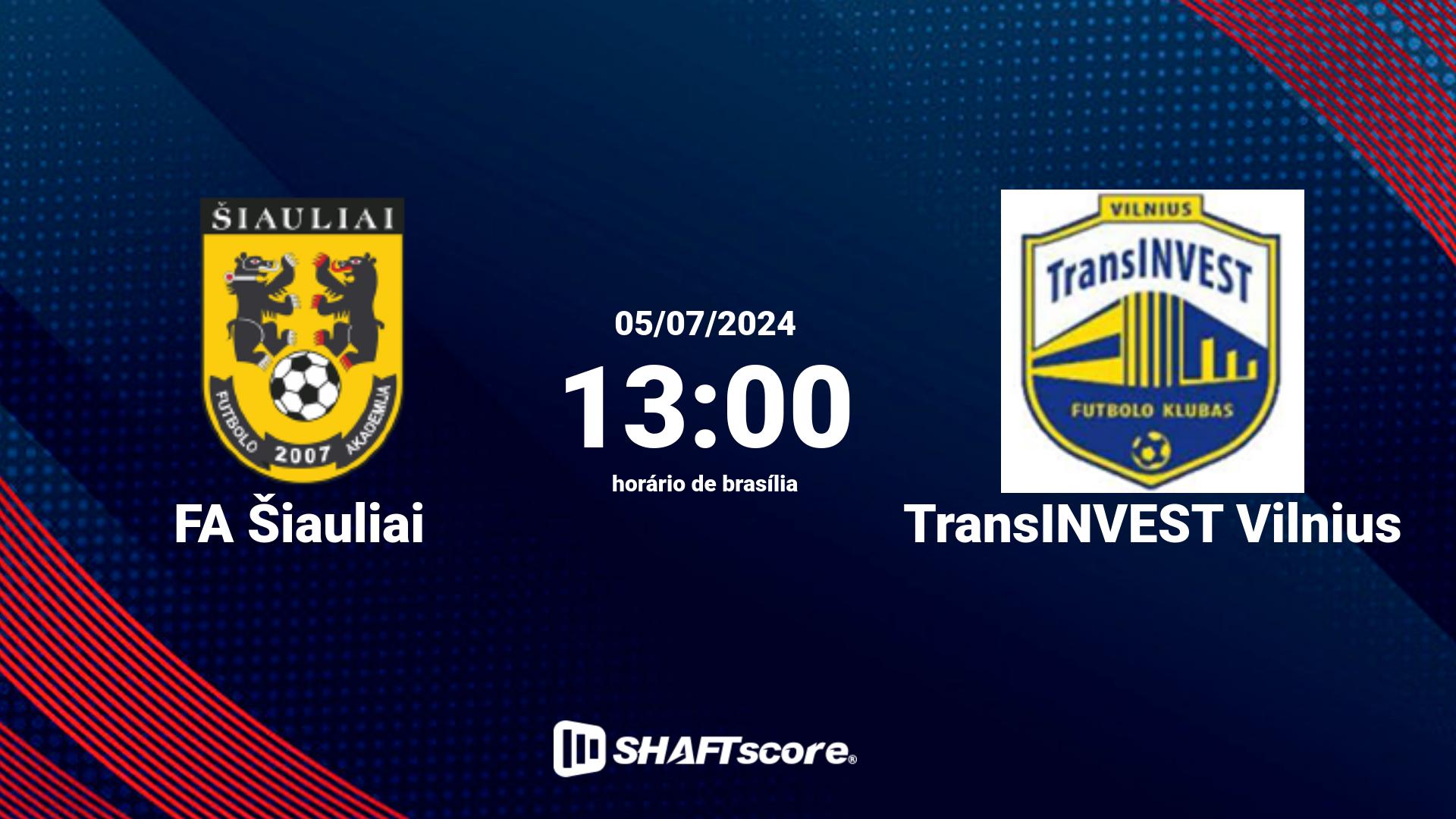 Estatísticas do jogo FA Šiauliai vs TransINVEST Vilnius 05.07 13:00