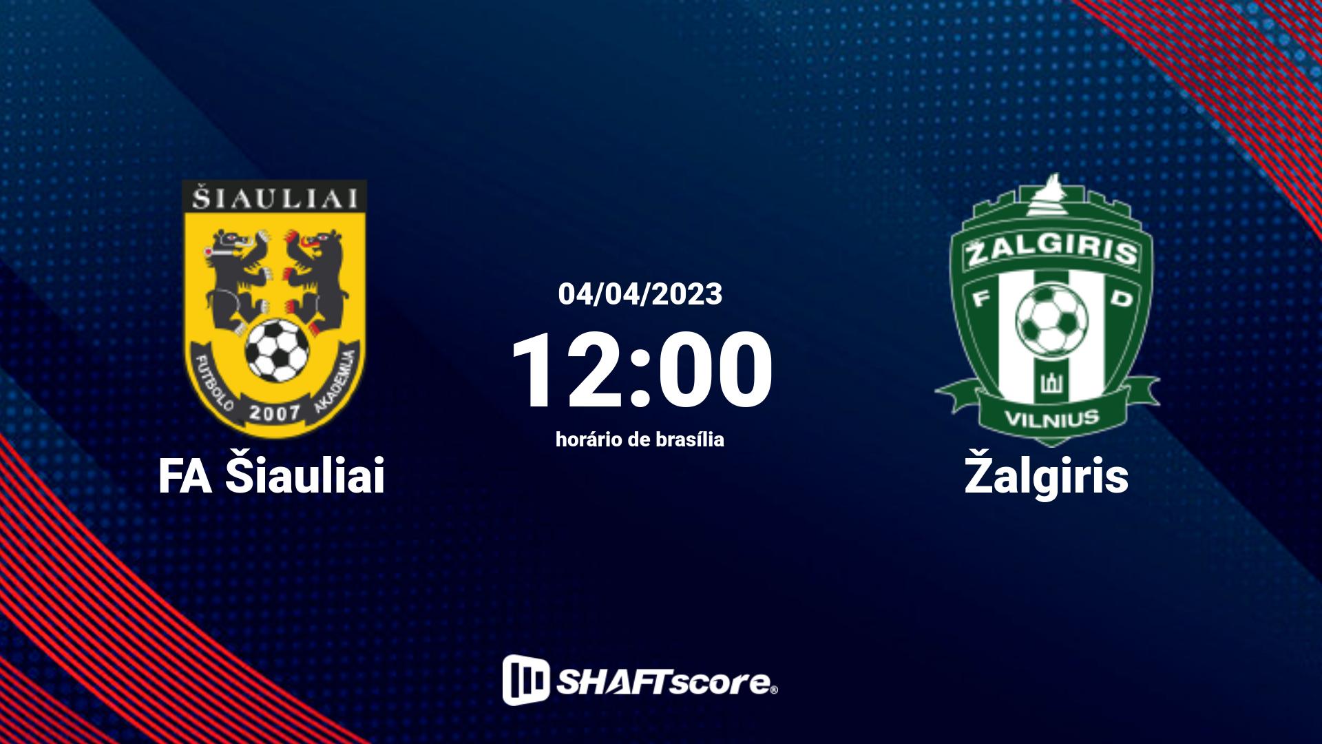 Estatísticas do jogo FA Šiauliai vs Žalgiris 04.04 12:00