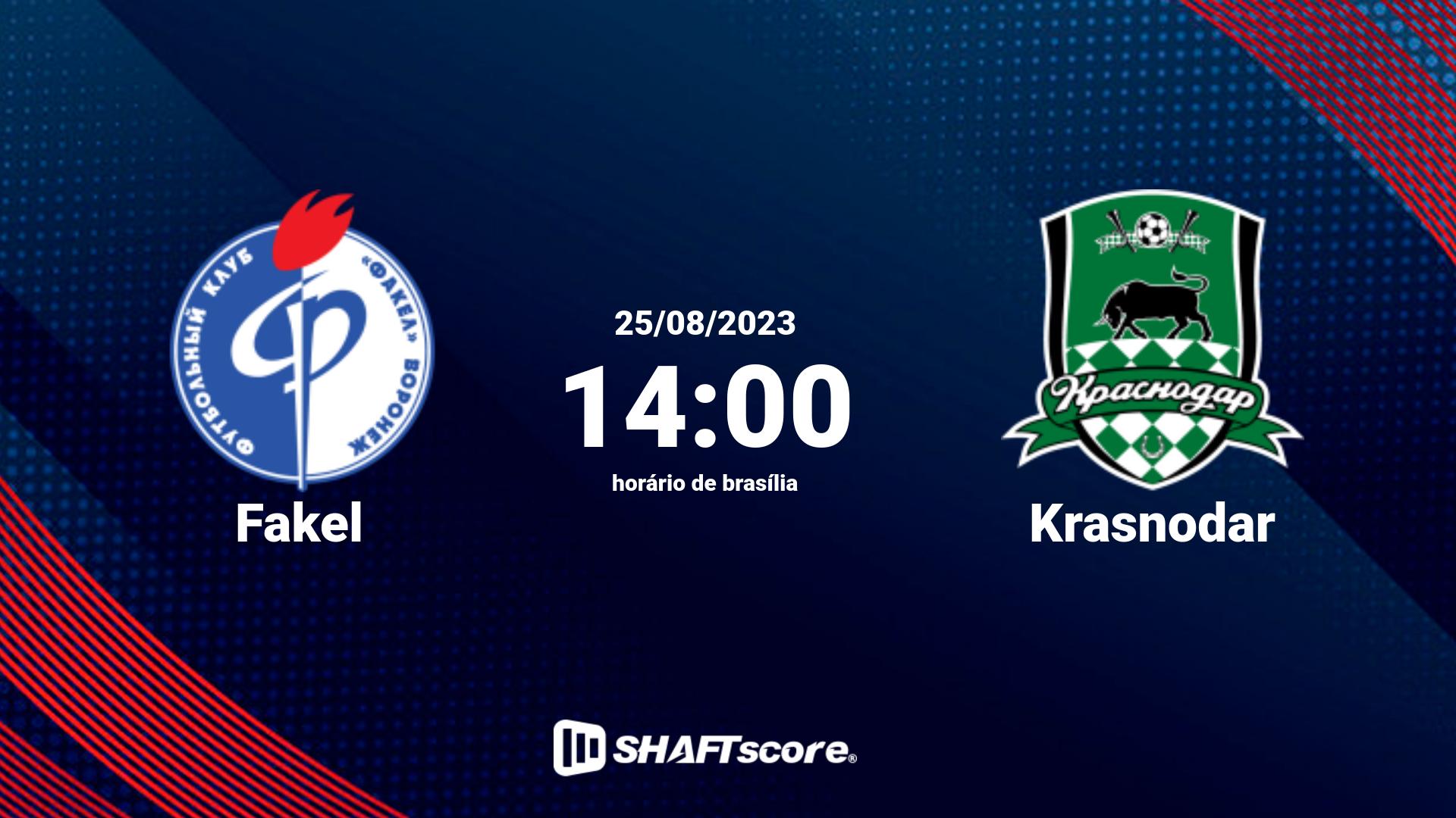 Estatísticas do jogo Fakel vs Krasnodar 25.08 14:00