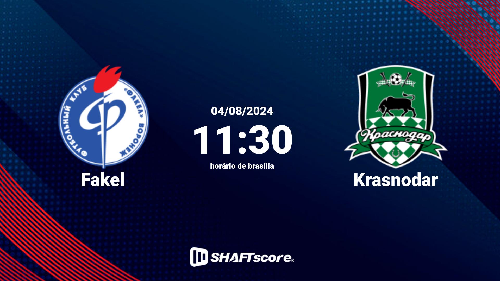 Estatísticas do jogo Fakel vs Krasnodar 04.08 11:30