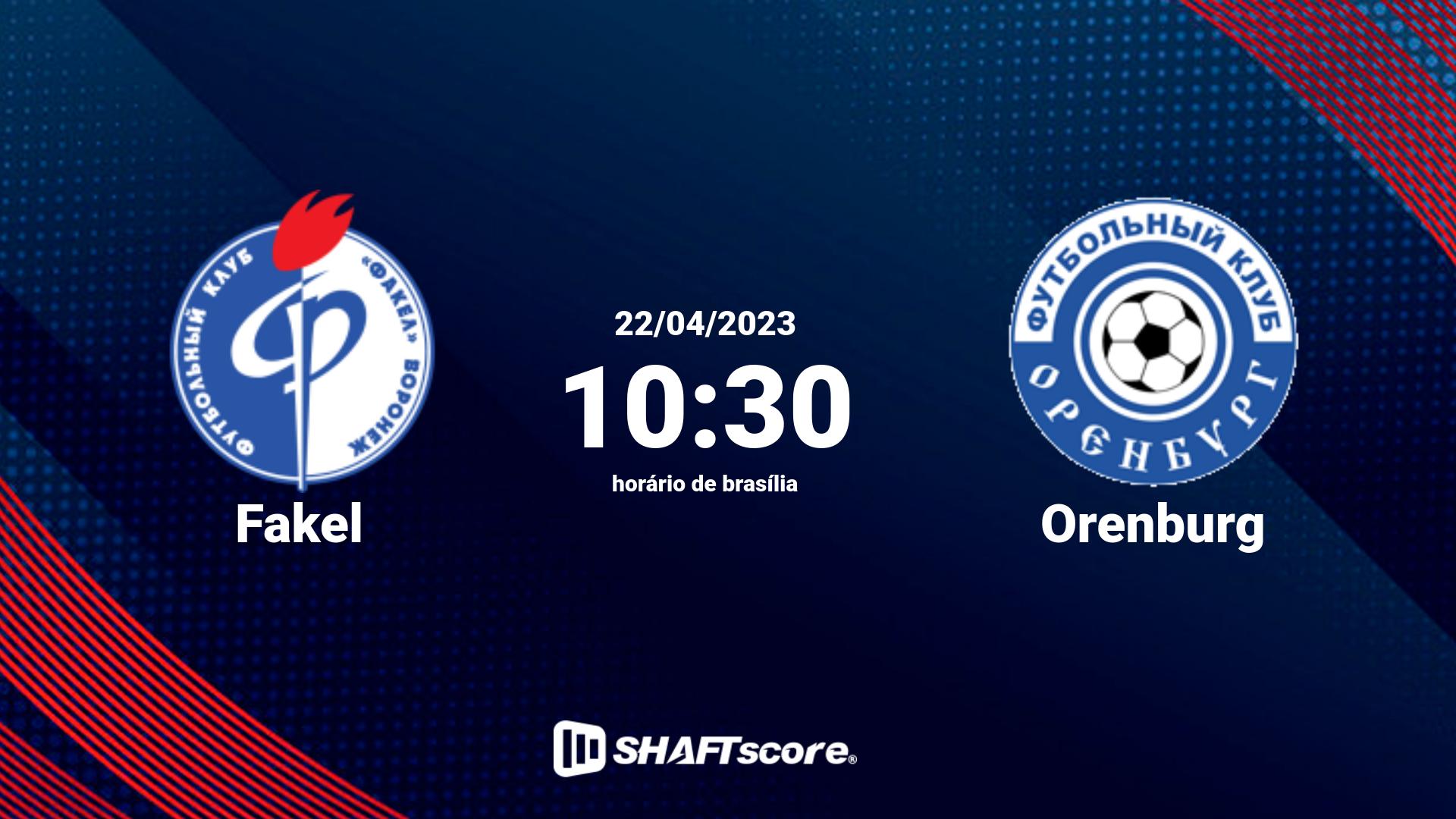 Estatísticas do jogo Fakel vs Orenburg 22.04 10:30