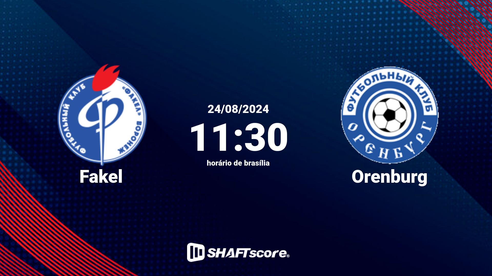 Estatísticas do jogo Fakel vs Orenburg 24.08 11:30