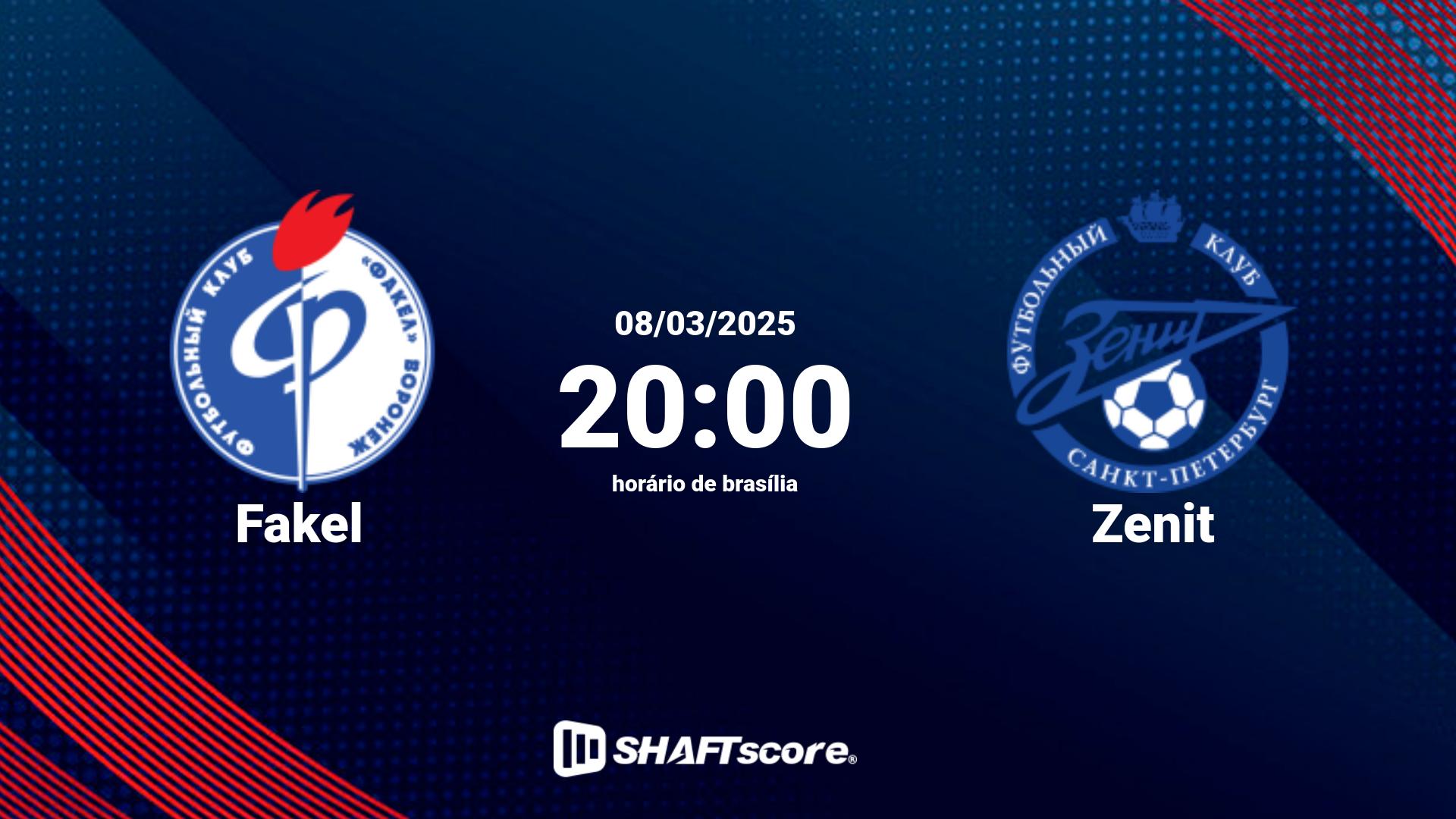 Estatísticas do jogo Fakel vs Zenit 08.03 20:00