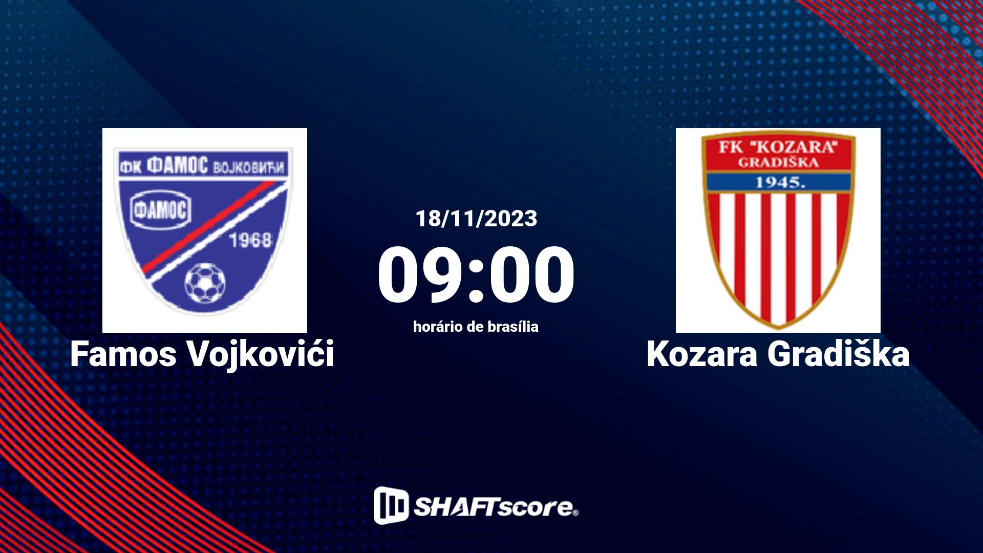 Estatísticas do jogo Famos Vojkovići vs Kozara Gradiška 18.11 09:00