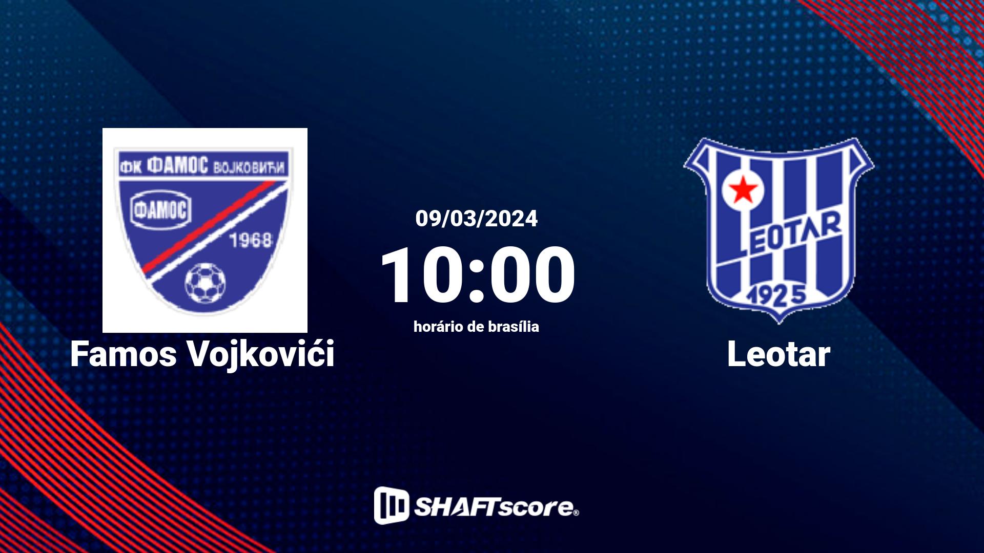 Estatísticas do jogo Famos Vojkovići vs Leotar 09.03 10:00