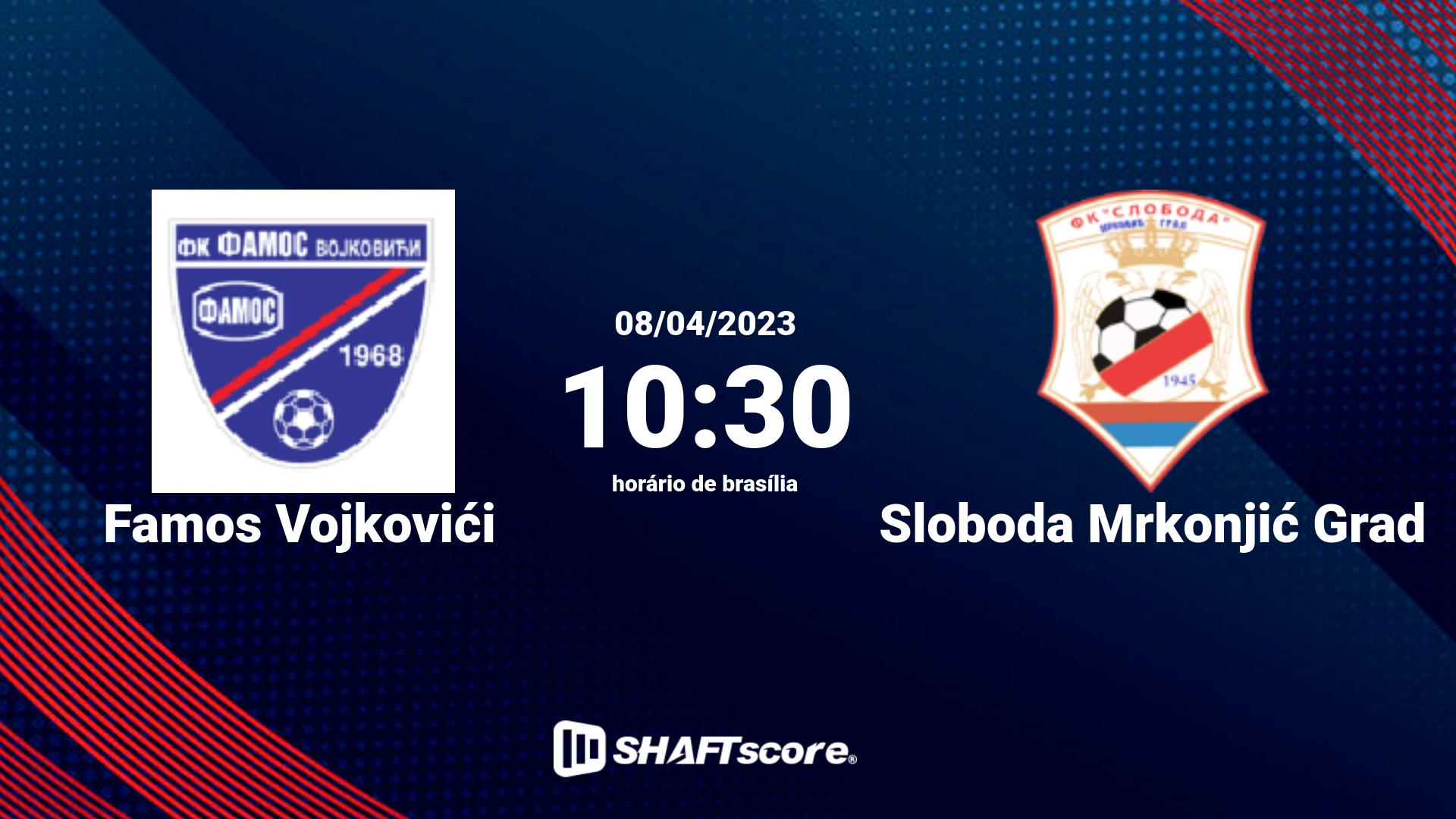 Estatísticas do jogo Famos Vojkovići vs Sloboda Mrkonjić Grad 08.04 10:30