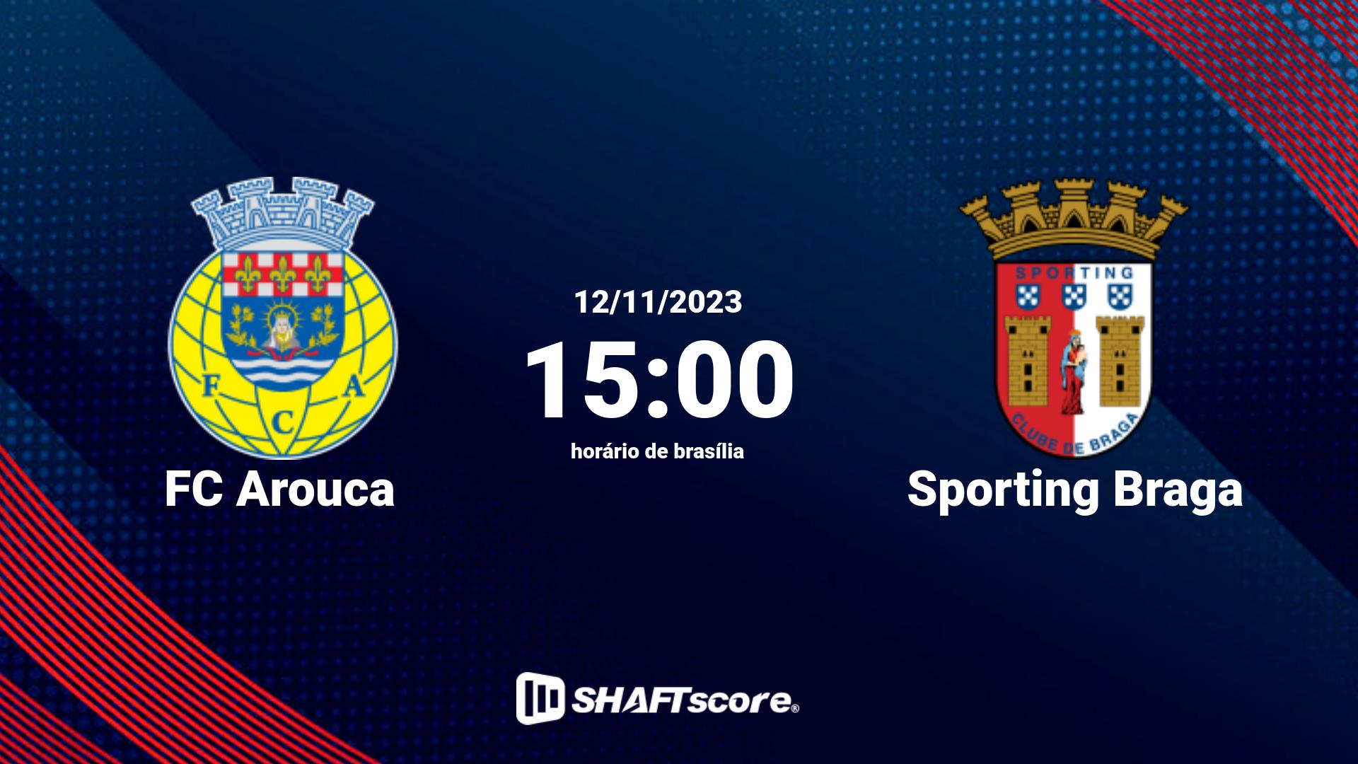 Estatísticas do jogo FC Arouca vs Sporting Braga 12.11 15:00