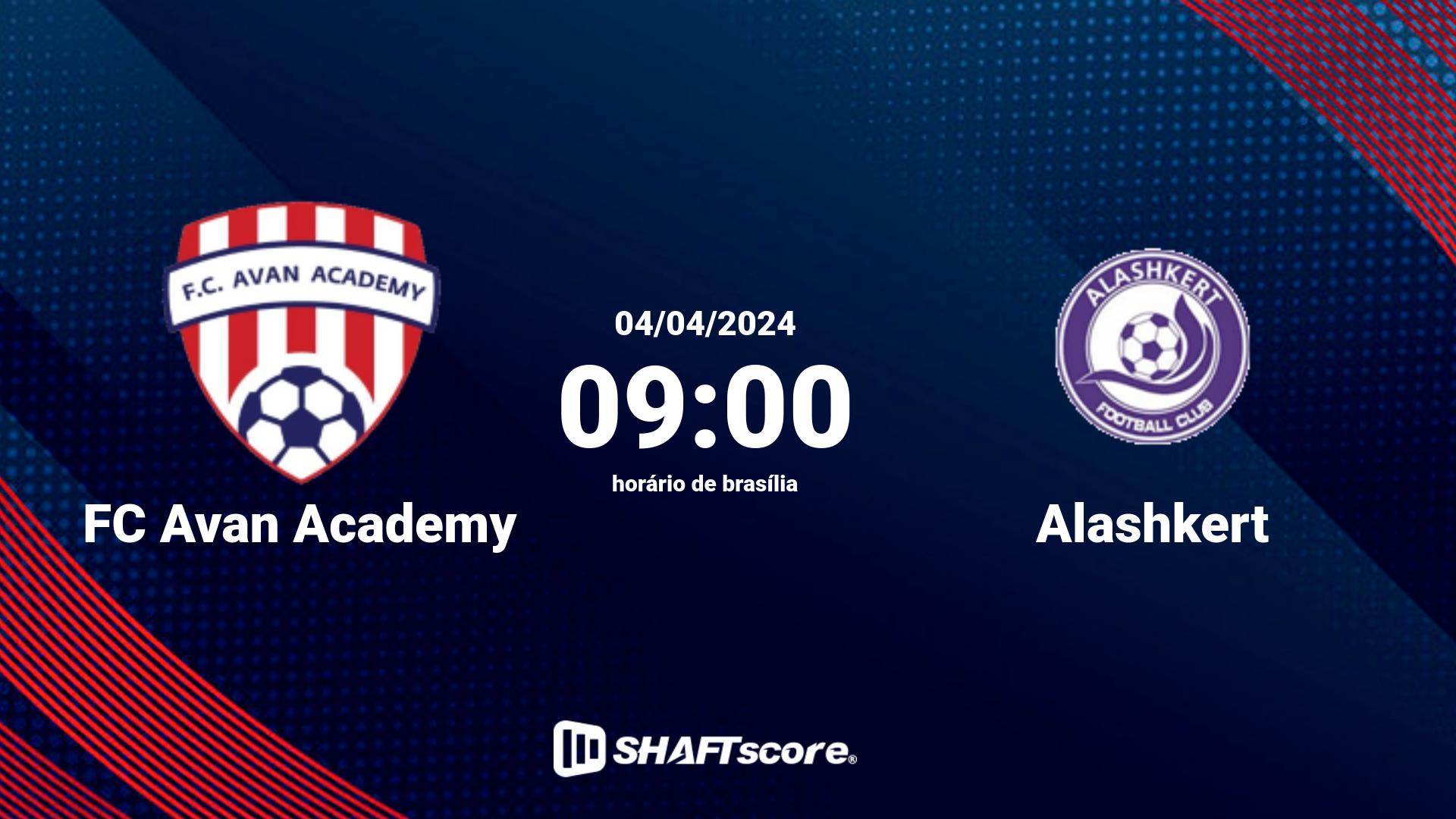 Estatísticas do jogo FC Avan Academy vs Alashkert 04.04 09:00