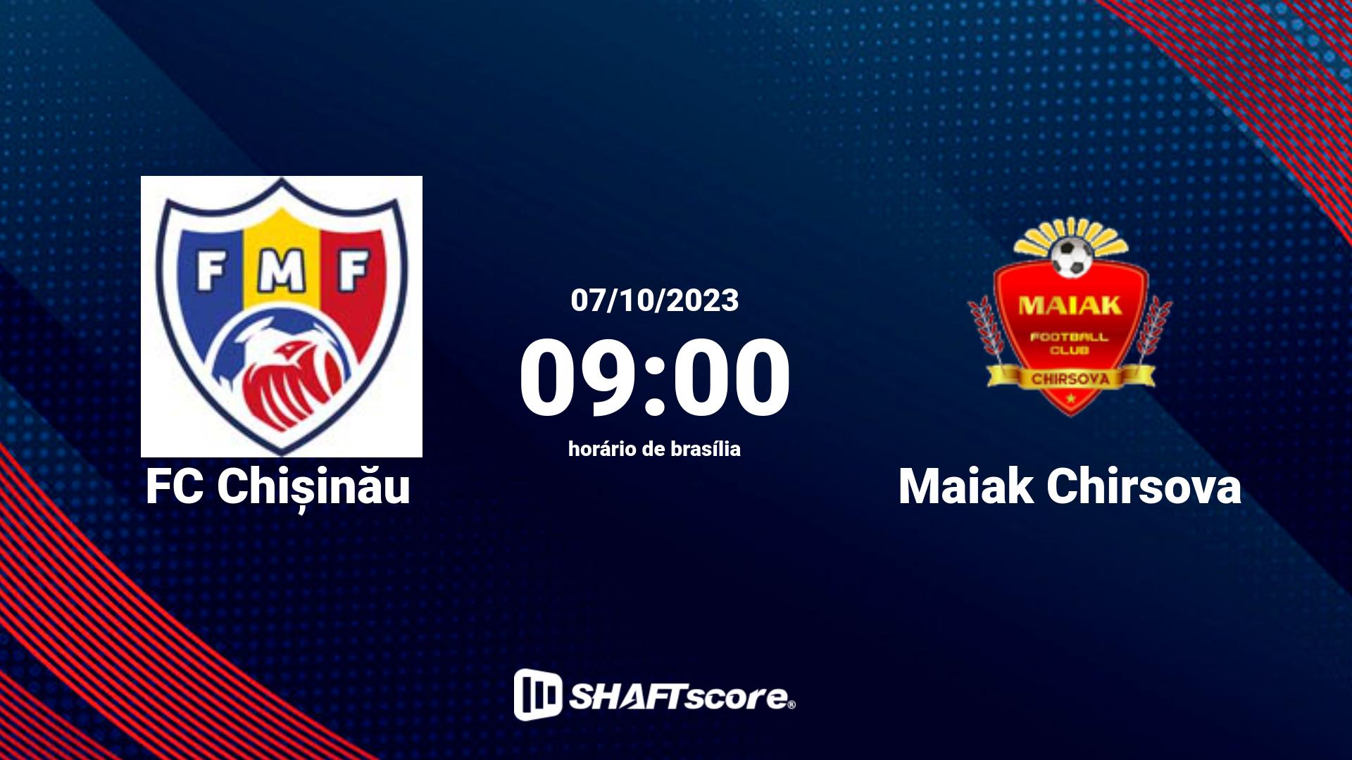 Estatísticas do jogo FC Chișinău vs Maiak Chirsova 07.10 09:00