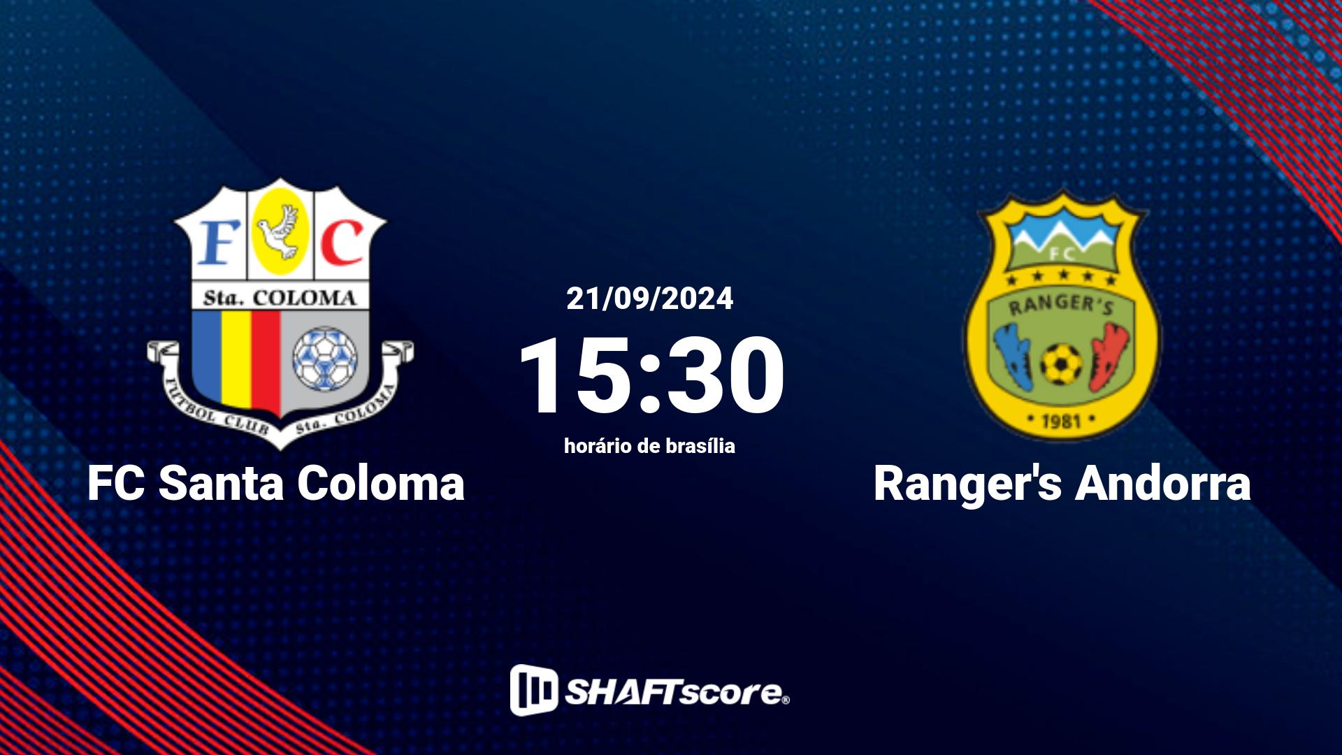 Estatísticas do jogo FC Santa Coloma vs Ranger's Andorra 21.09 15:30