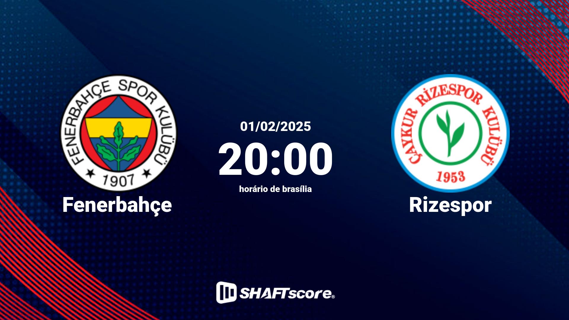 Estatísticas do jogo Fenerbahçe vs Rizespor 01.02 20:00