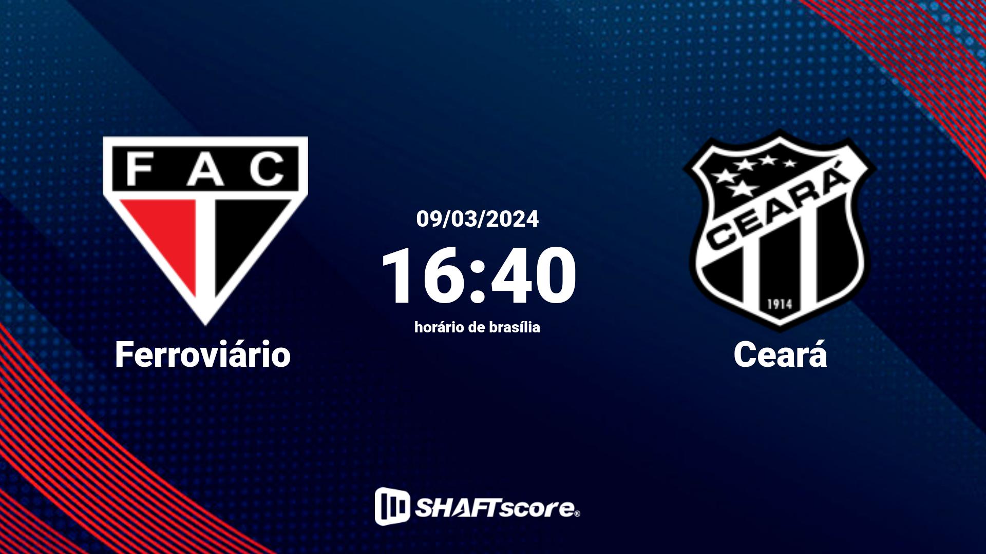 Estatísticas do jogo Ferroviário vs Ceará 09.03 16:40