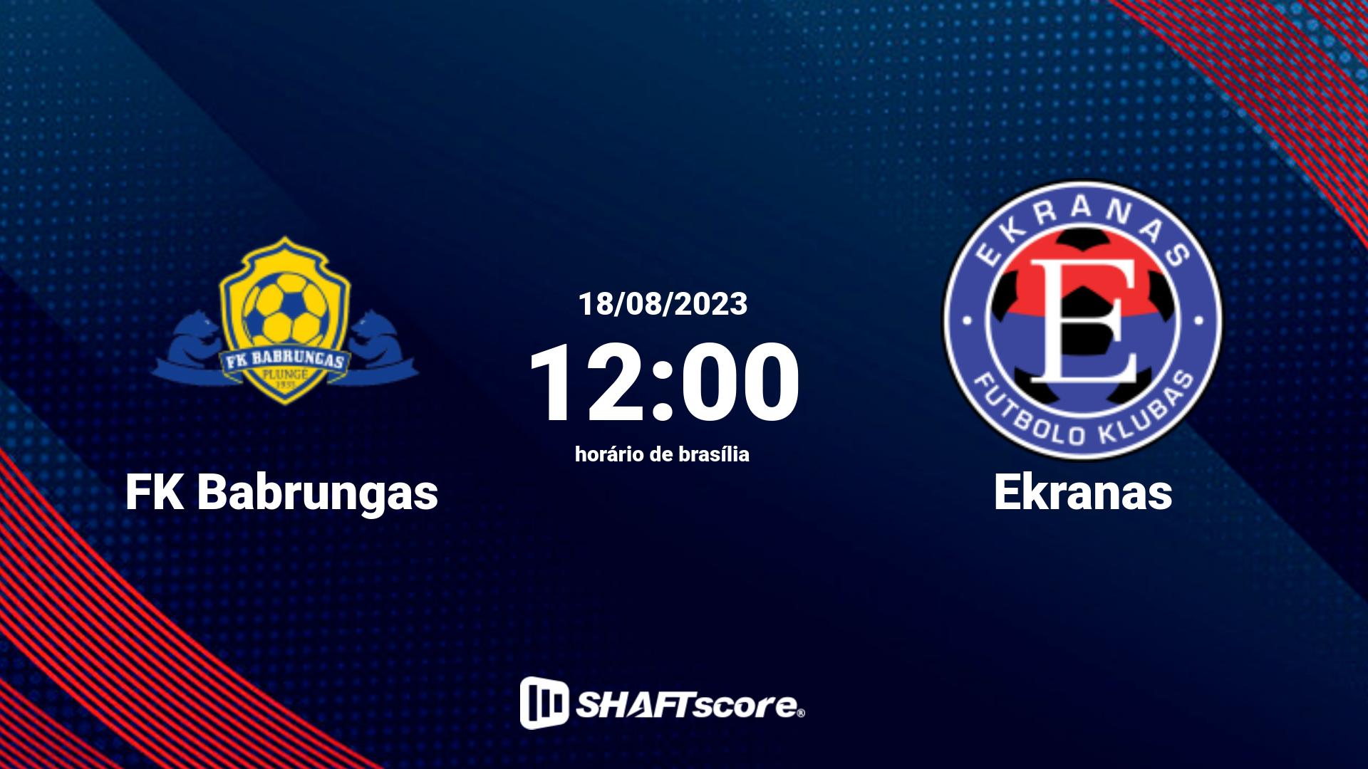 Estatísticas do jogo FK Babrungas vs Ekranas 18.08 12:00