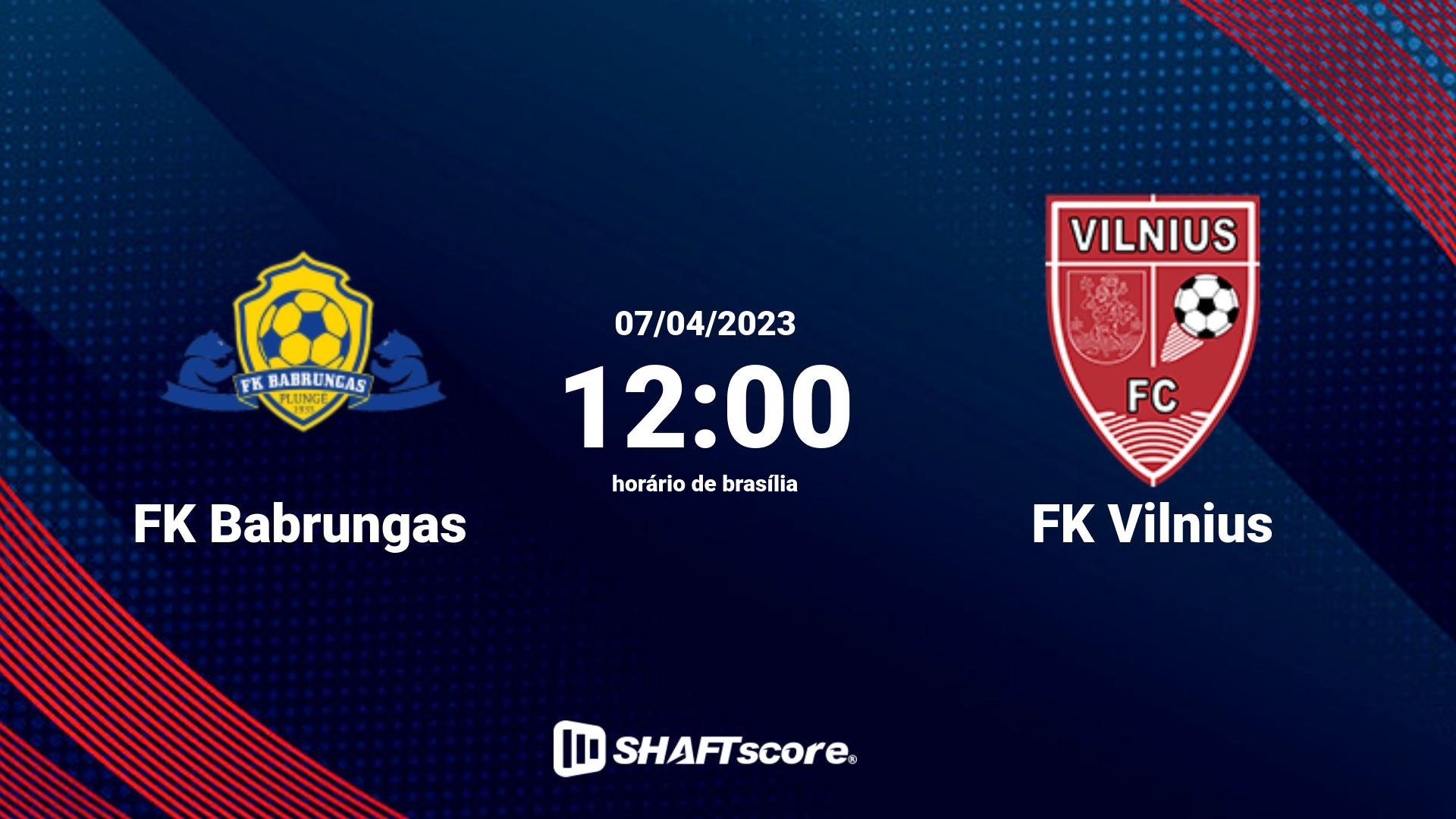 Estatísticas do jogo FK Babrungas vs FK Vilnius 07.04 12:00