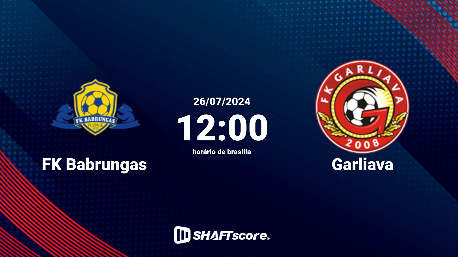 Estatísticas do jogo FK Babrungas vs Garliava 26.07 12:00