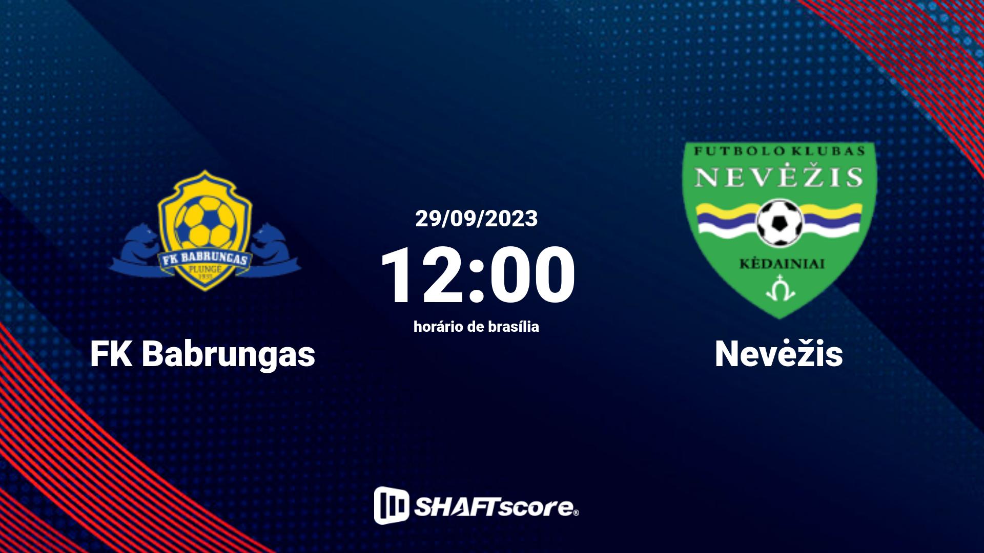 Estatísticas do jogo FK Babrungas vs Nevėžis 29.09 12:00