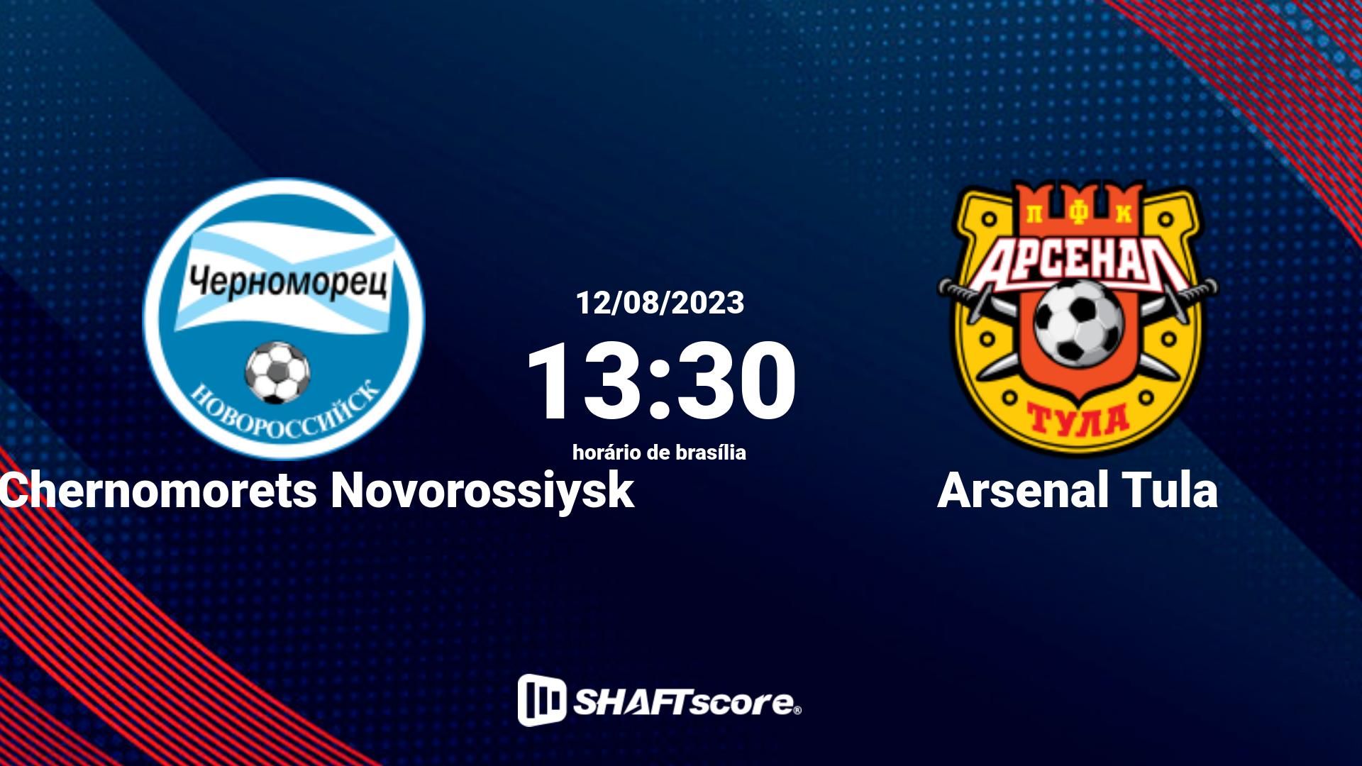 Estatísticas do jogo FK Chernomorets Novorossiysk vs Arsenal Tula 12.08 13:30