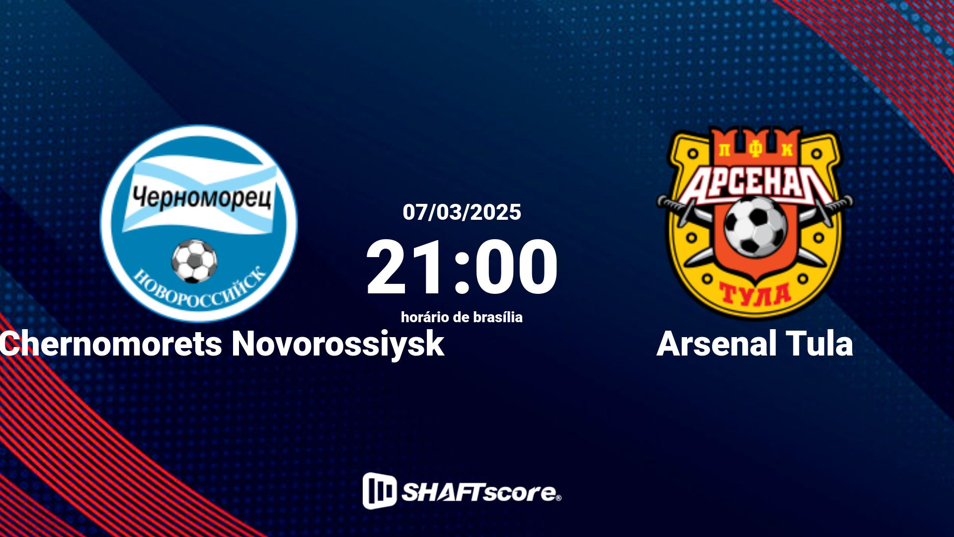 Estatísticas do jogo FK Chernomorets Novorossiysk vs Arsenal Tula 07.03 21:00