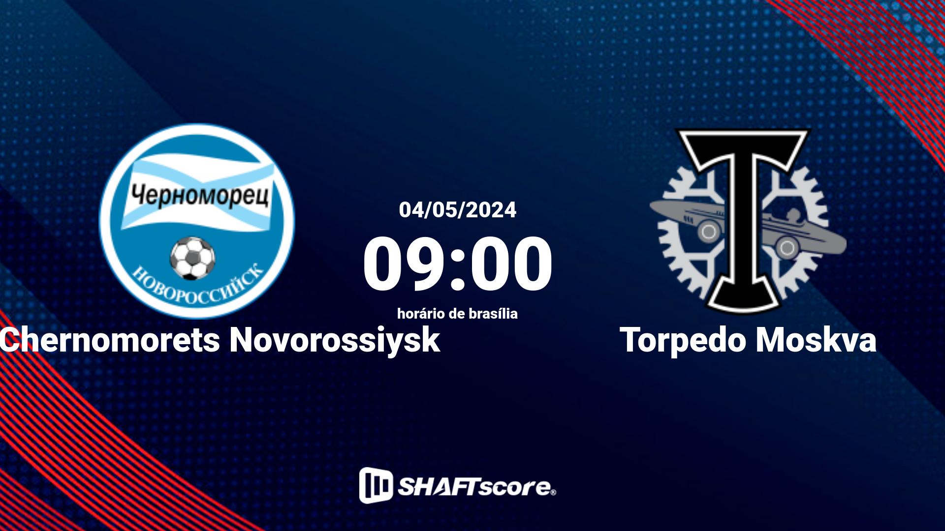 Estatísticas do jogo FK Chernomorets Novorossiysk vs Torpedo Moskva 04.05 09:00