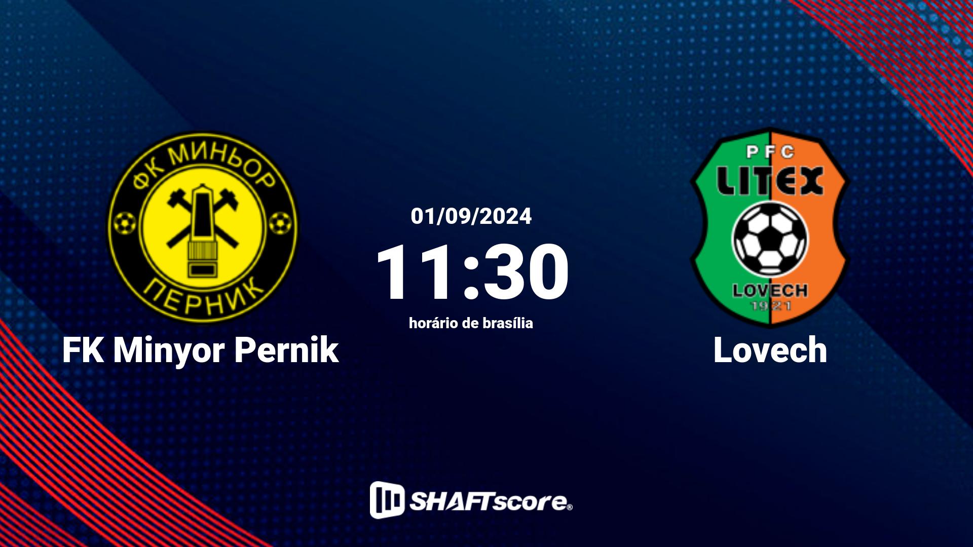 Estatísticas do jogo FK Minyor Pernik vs Lovech 01.09 11:30