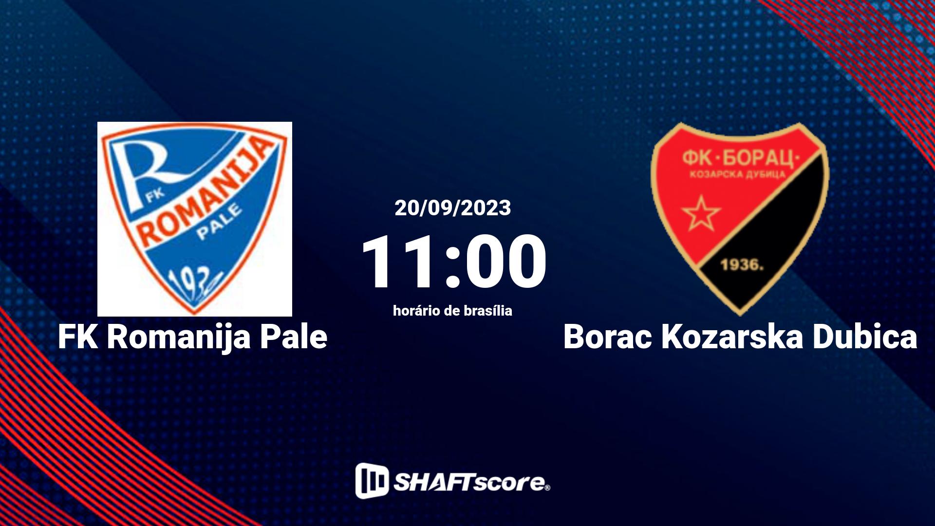 Estatísticas do jogo FK Romanija Pale vs Borac Kozarska Dubica 20.09 11:00