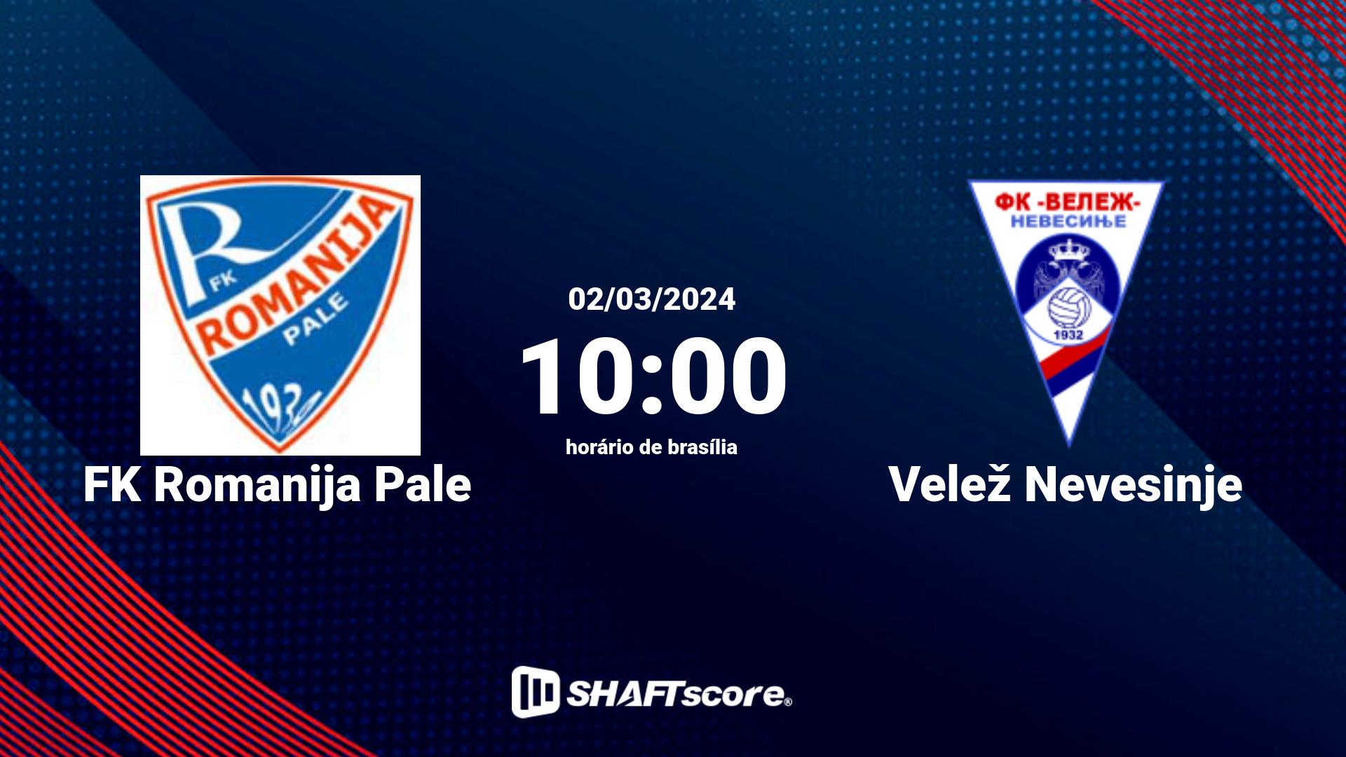 Estatísticas do jogo FK Romanija Pale vs Velež Nevesinje 02.03 10:00