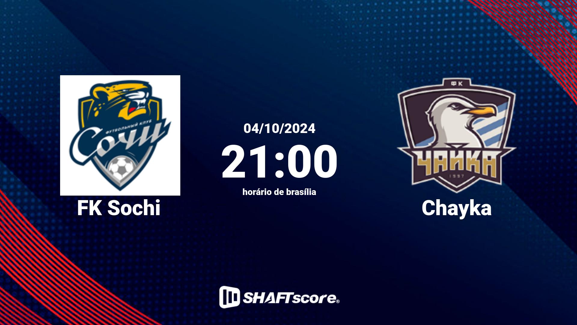 Estatísticas do jogo FK Sochi vs Chayka 04.10 21:00