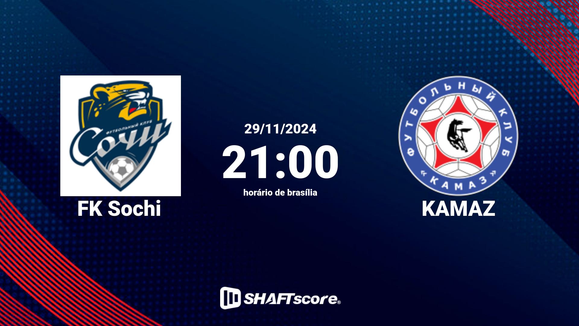 Estatísticas do jogo FK Sochi vs KAMAZ 29.11 21:00