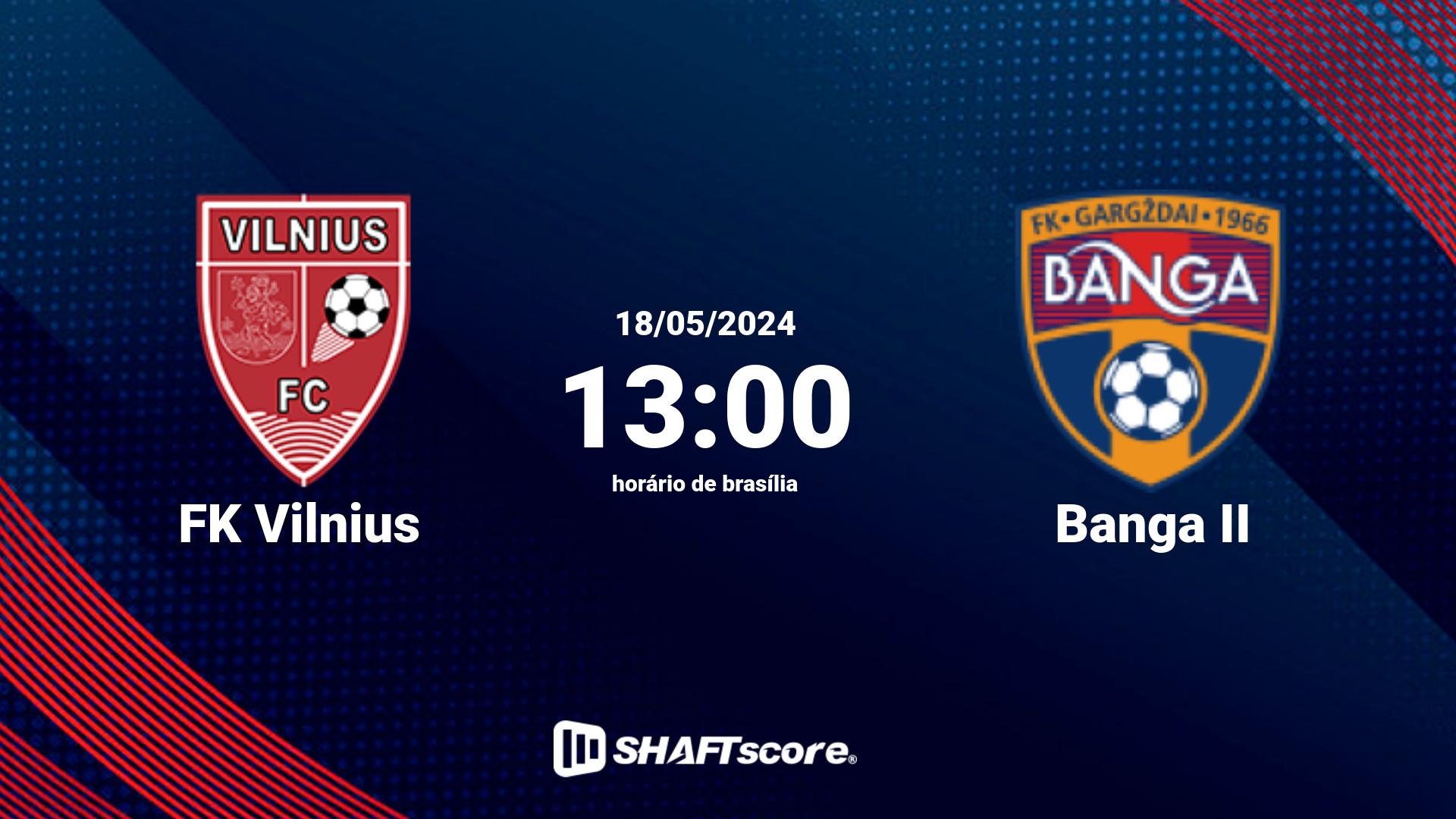 Estatísticas do jogo FK Vilnius vs Banga II 18.05 13:00