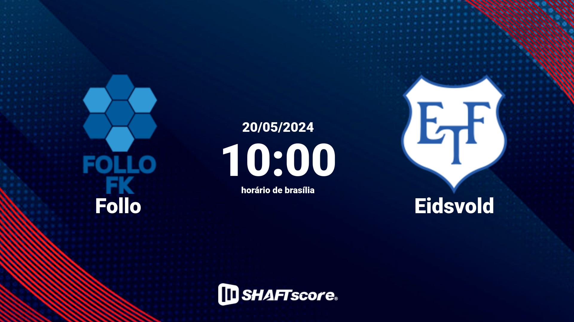 Estatísticas do jogo Follo vs Eidsvold 20.05 10:00