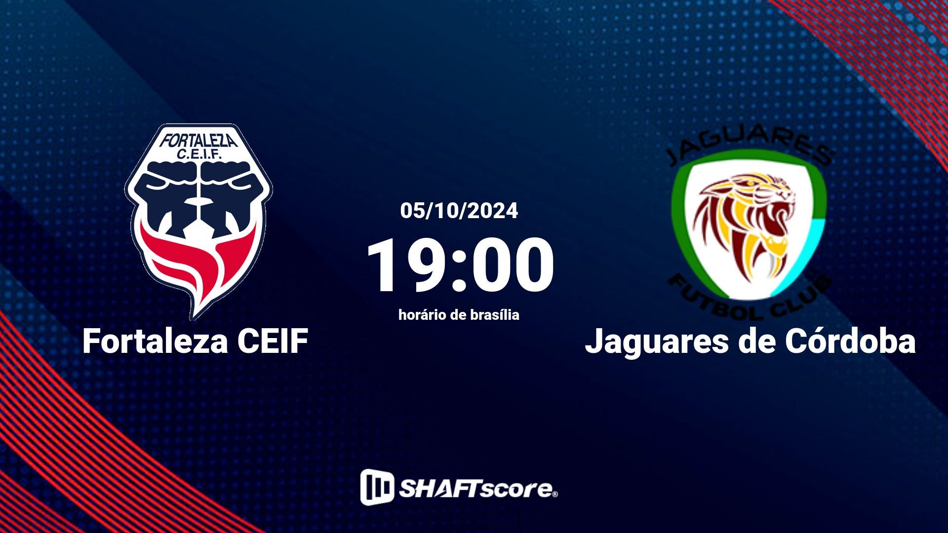 Estatísticas do jogo Fortaleza CEIF vs Jaguares de Córdoba 05.10 19:00