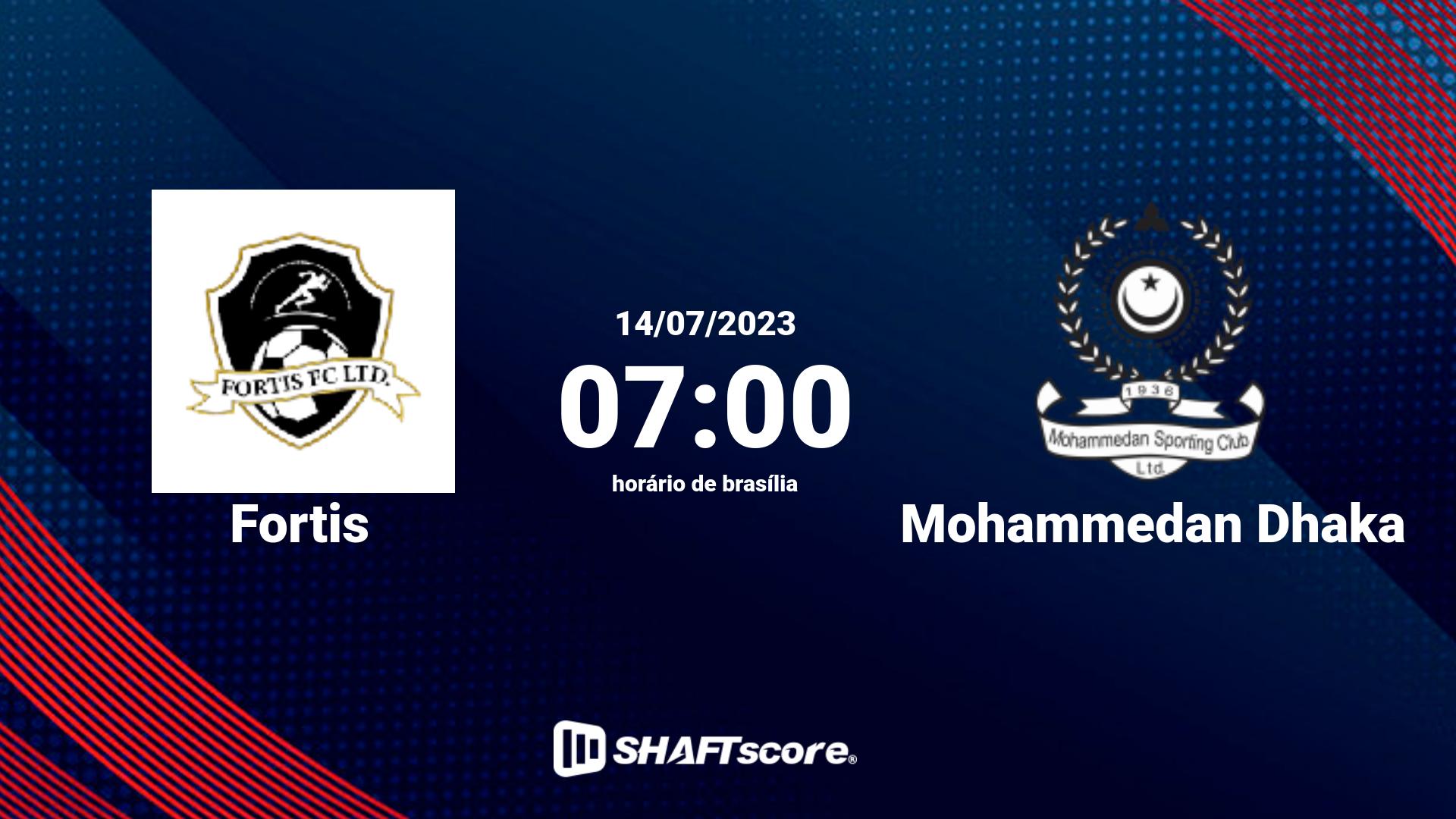 Estatísticas do jogo Fortis vs Mohammedan Dhaka 14.07 07:00