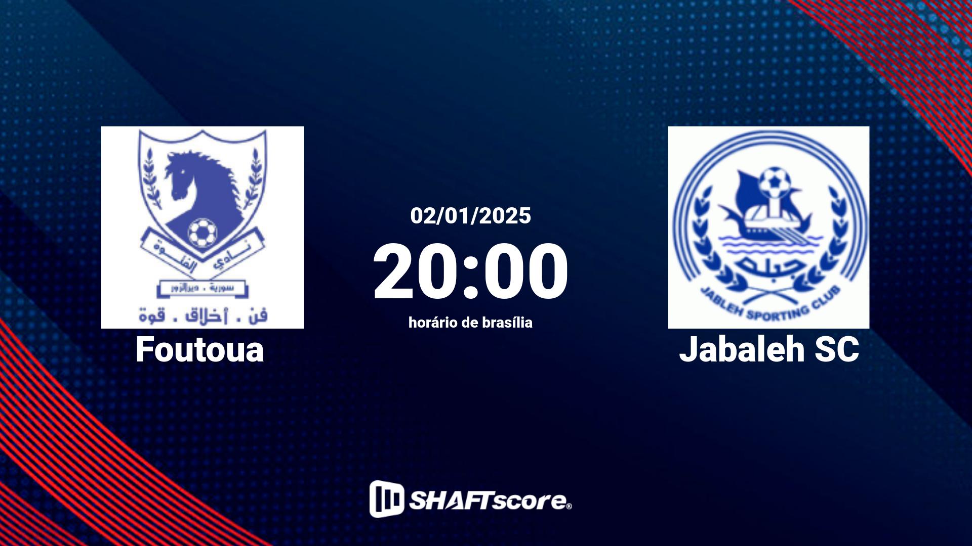 Estatísticas do jogo Foutoua vs Jabaleh SC 02.01 20:00