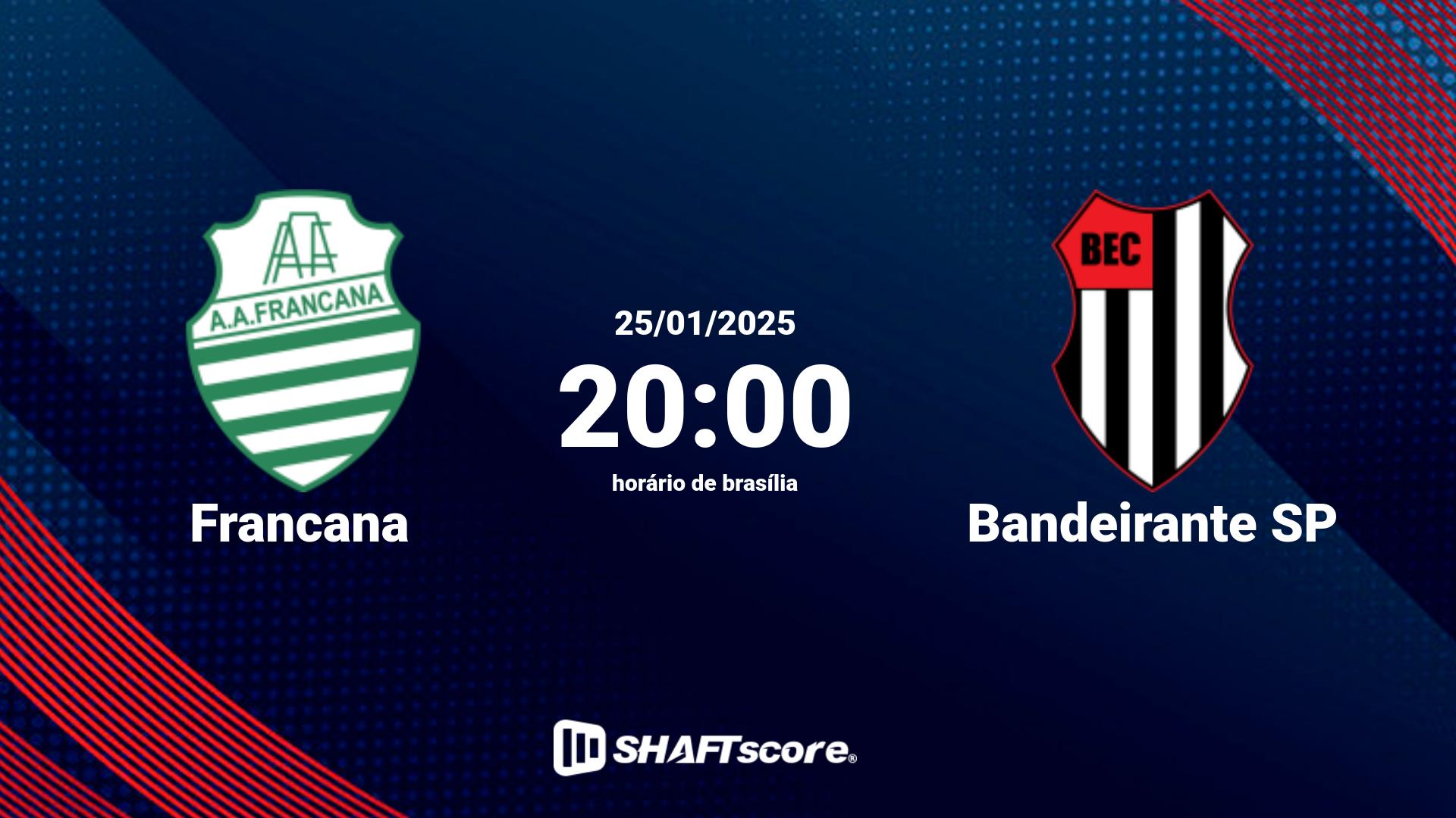 Estatísticas do jogo Francana vs Bandeirante SP 25.01 20:00