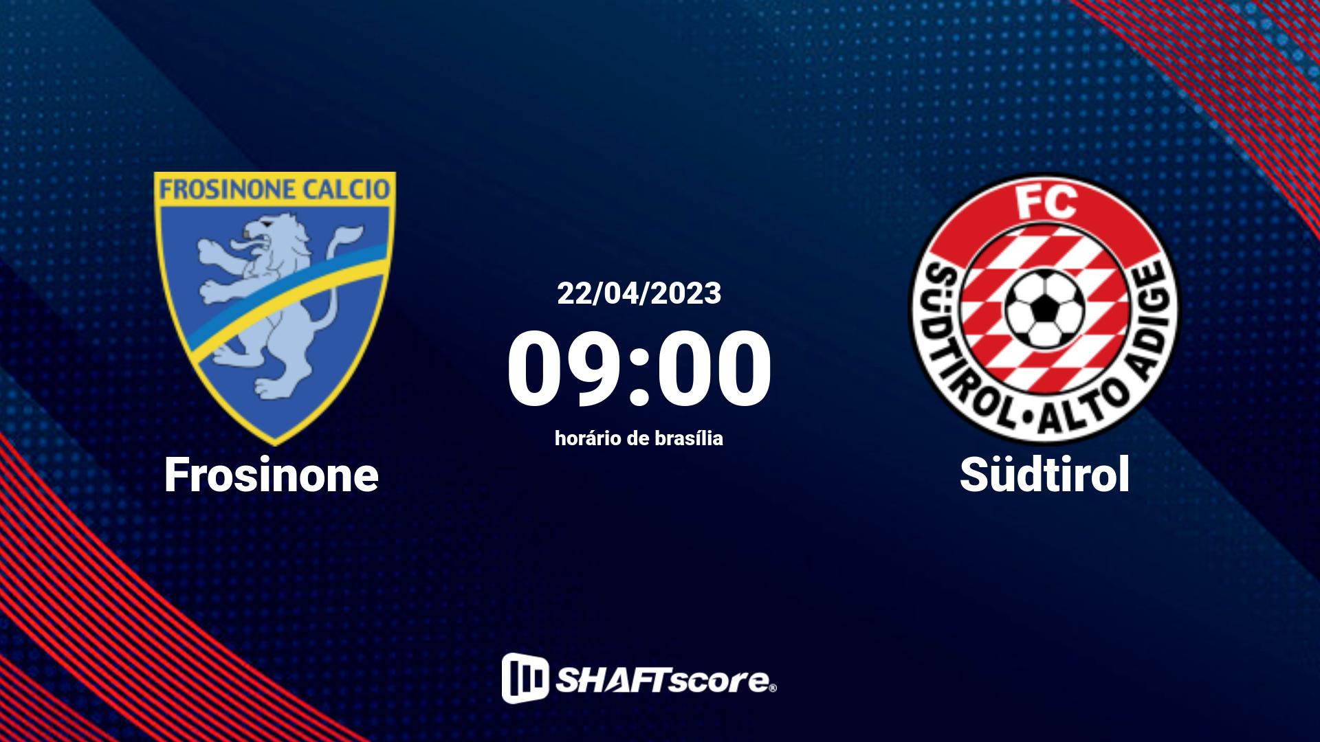 Estatísticas do jogo Frosinone vs Südtirol 22.04 09:00