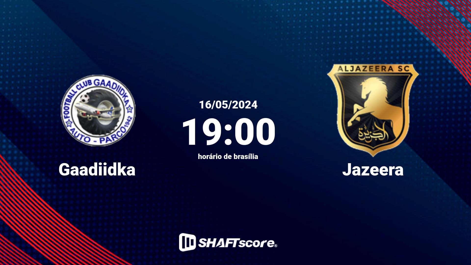 Estatísticas do jogo Gaadiidka vs Jazeera 16.05 19:00