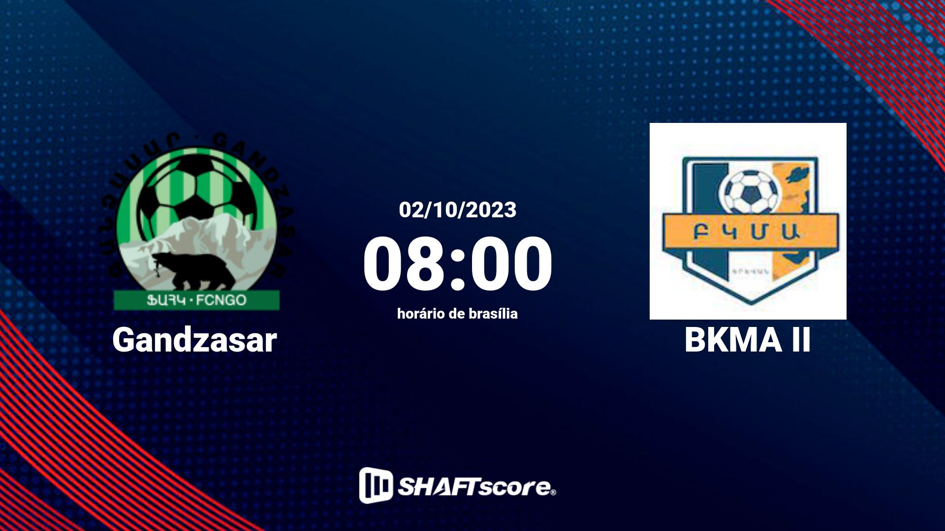 Estatísticas do jogo Gandzasar vs BKMA II 02.10 08:00