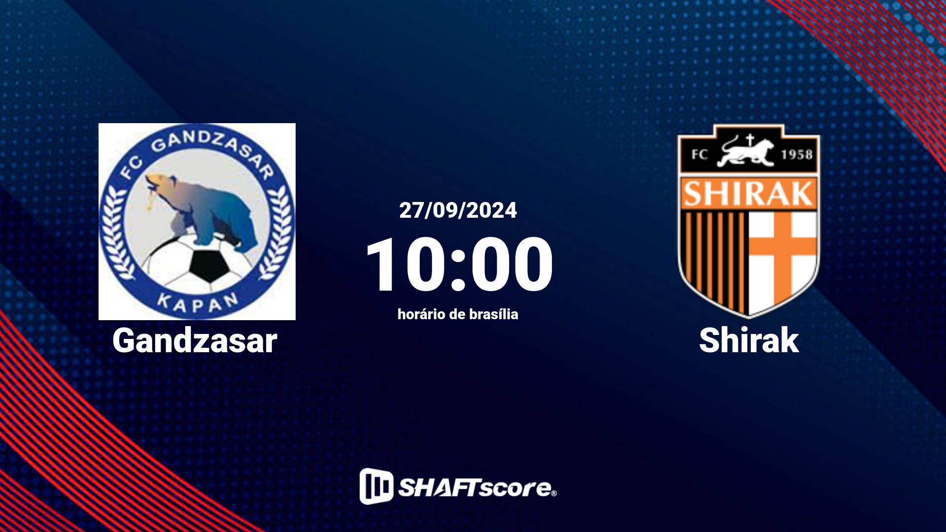 Estatísticas do jogo Gandzasar vs Shirak 27.09 10:00