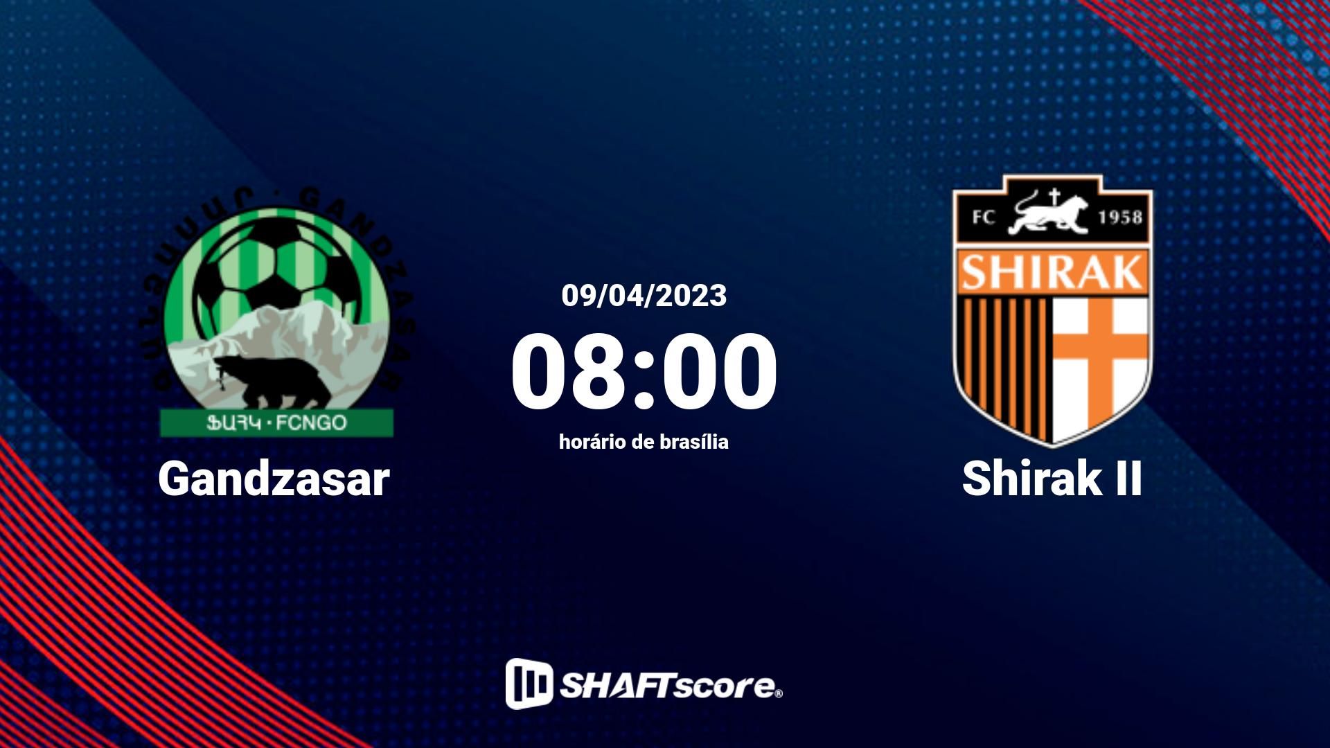 Estatísticas do jogo Gandzasar vs Shirak II 09.04 08:00