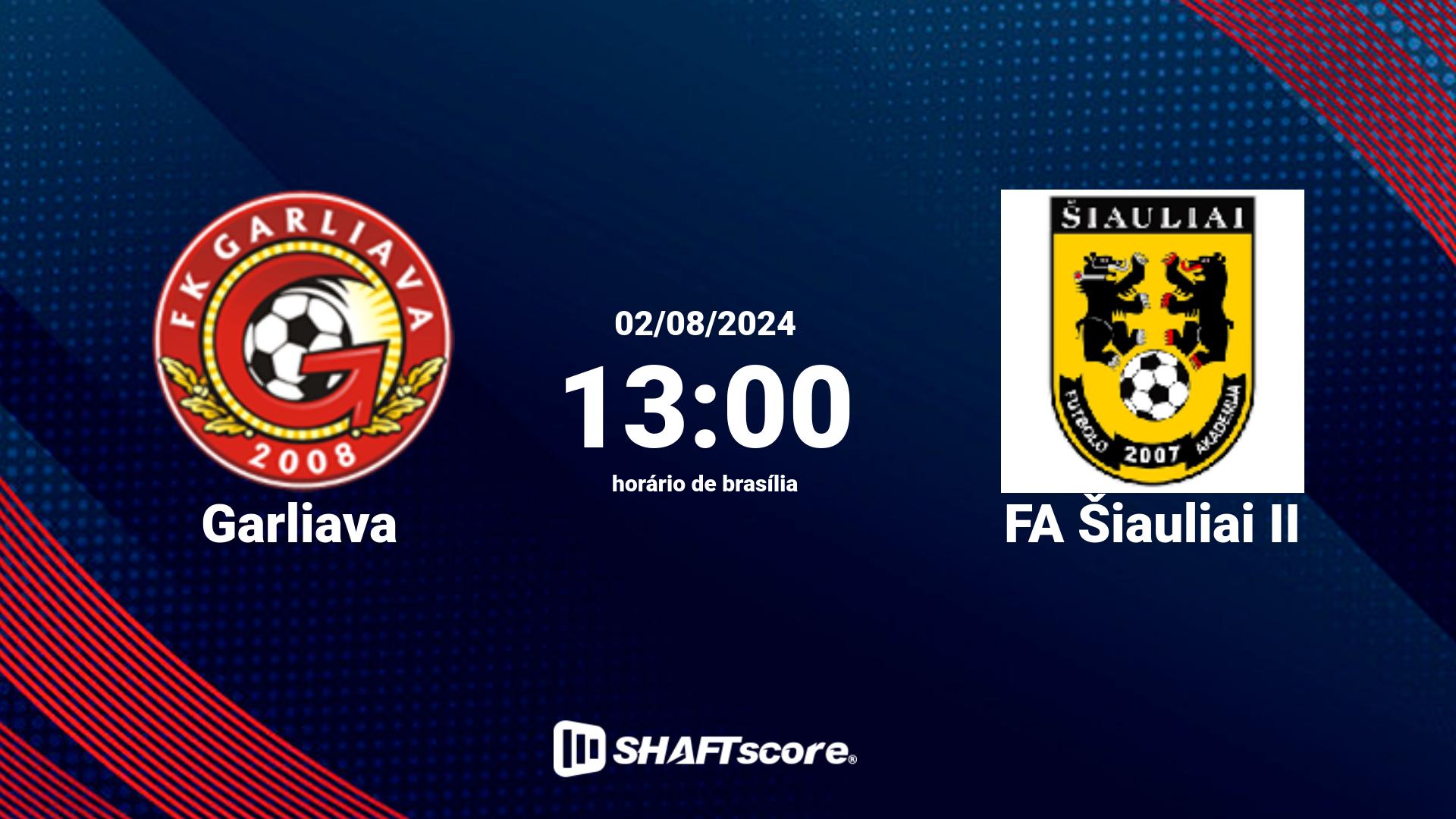 Estatísticas do jogo Garliava vs FA Šiauliai II 02.08 13:00