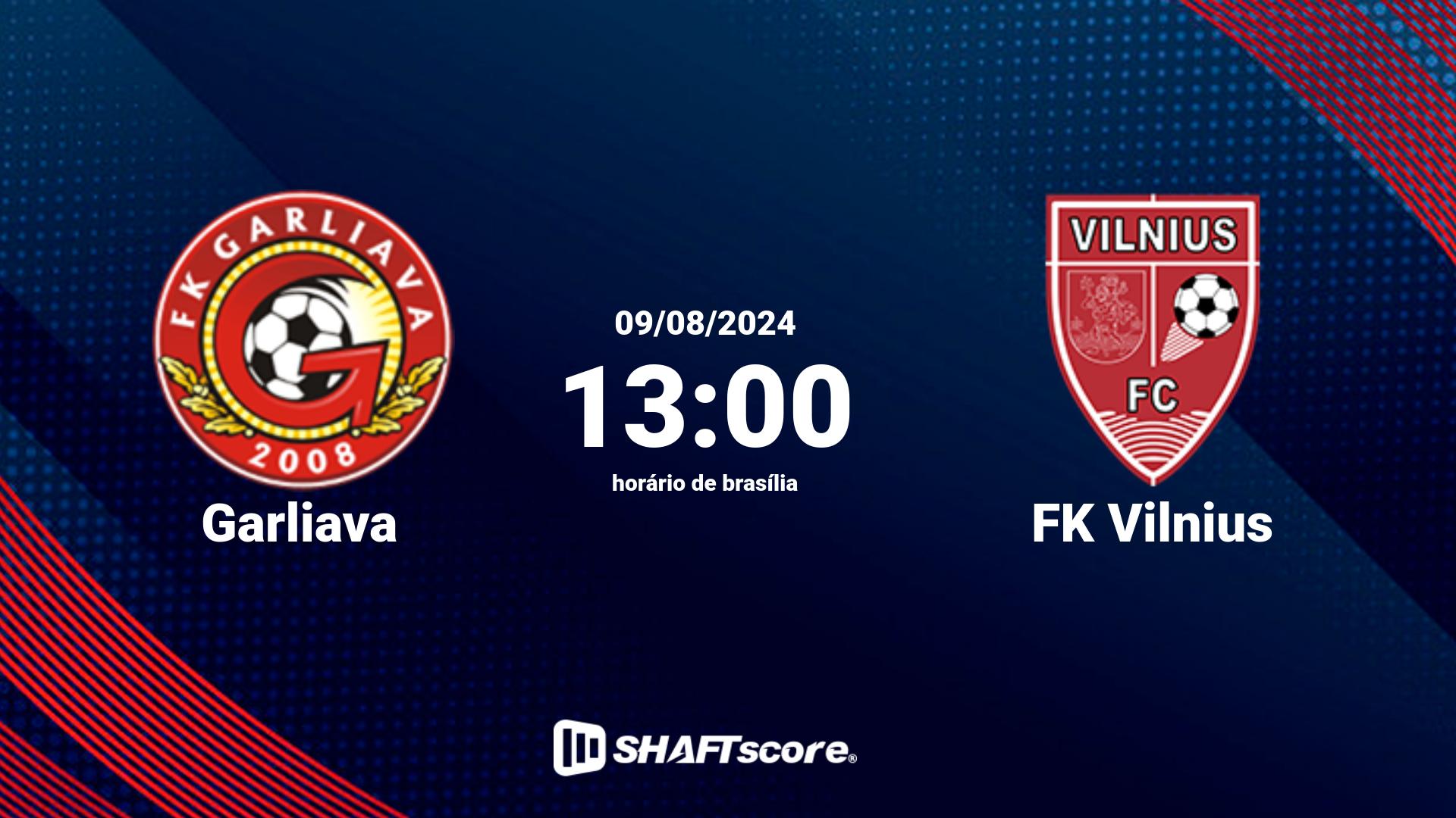 Estatísticas do jogo Garliava vs FK Vilnius 09.08 13:00